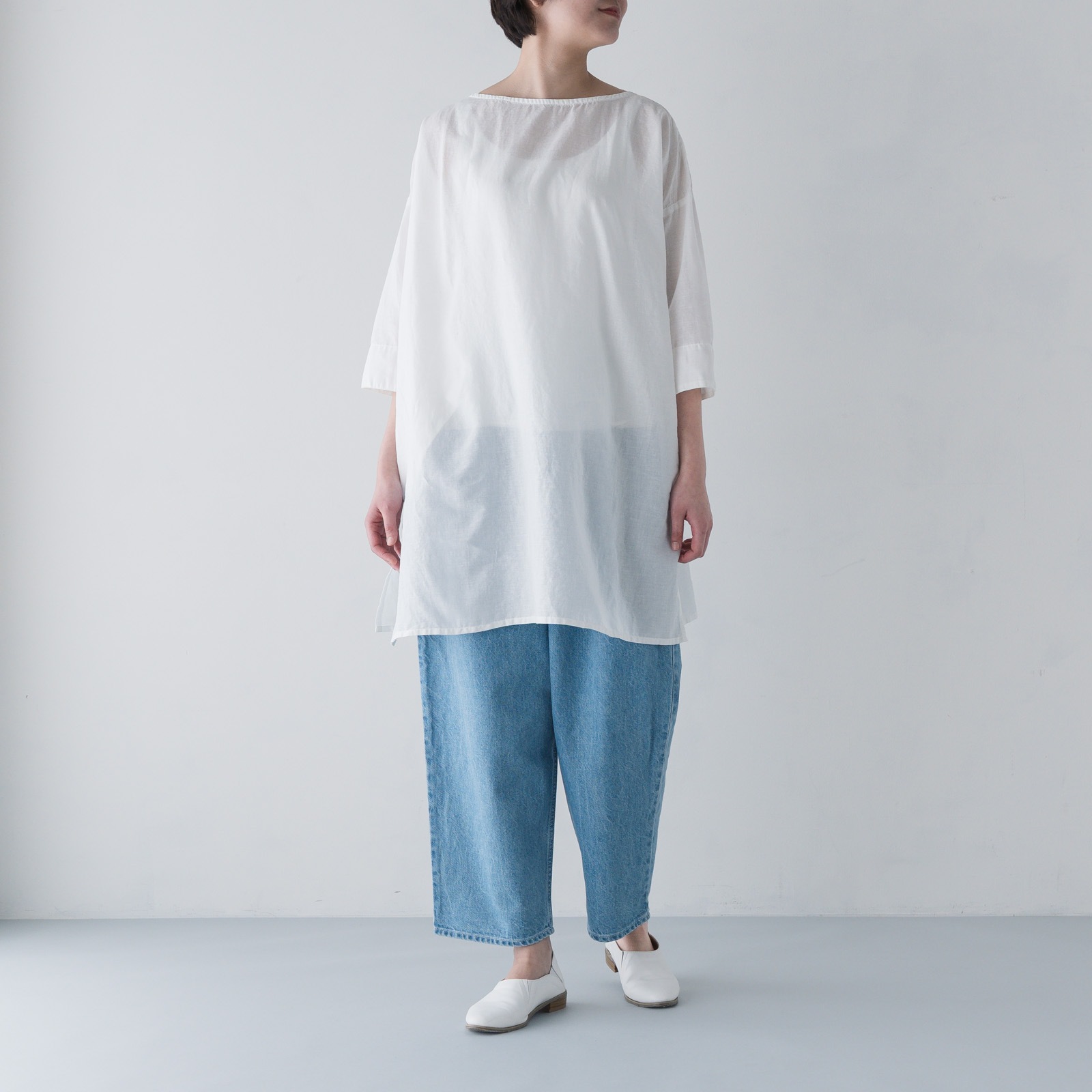 ARTE POVERA _ リネン&コットン ボートネックロングブラウス ライトベージュ