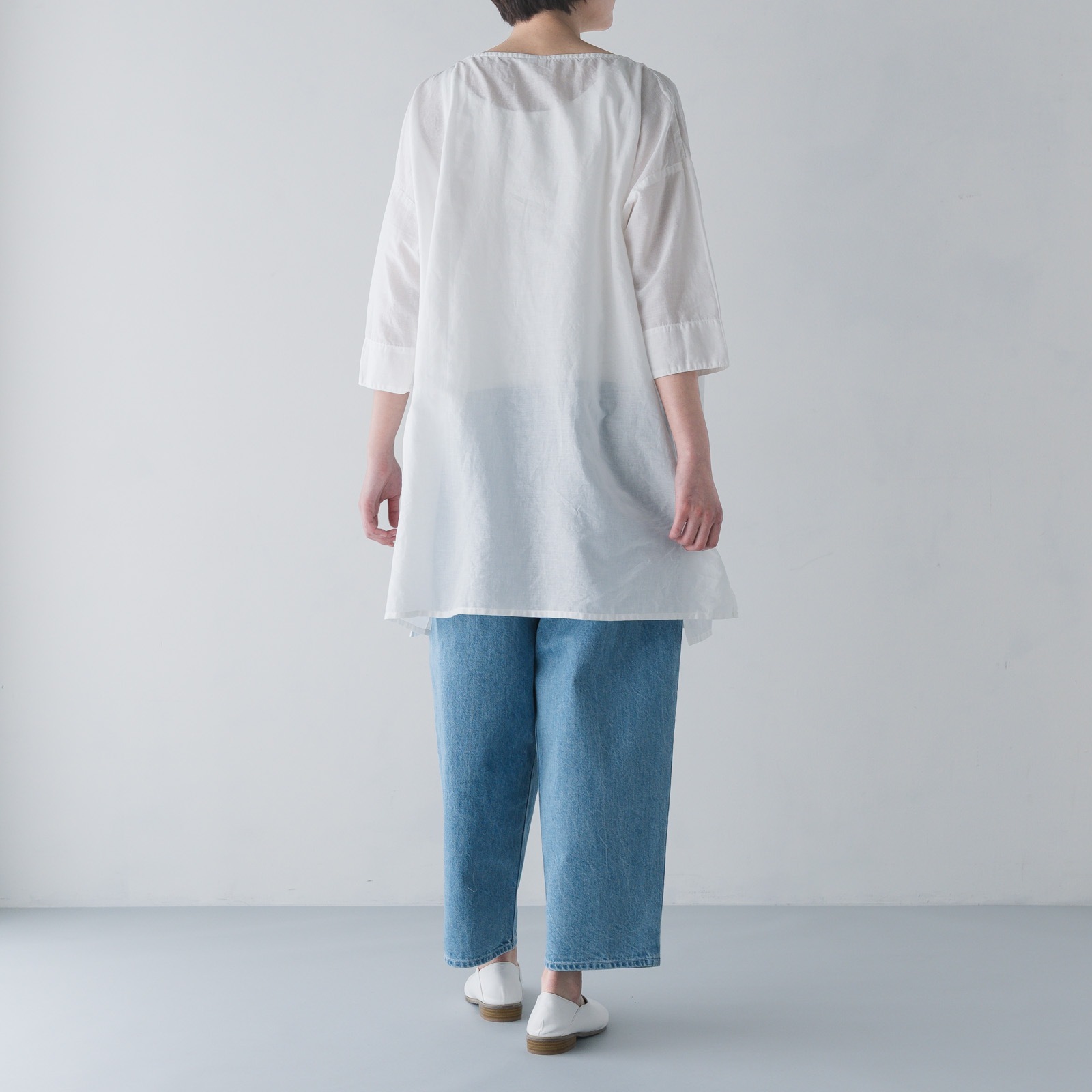 ARTE POVERA _ リネン&コットン ボートネックロングブラウス ライトベージュ