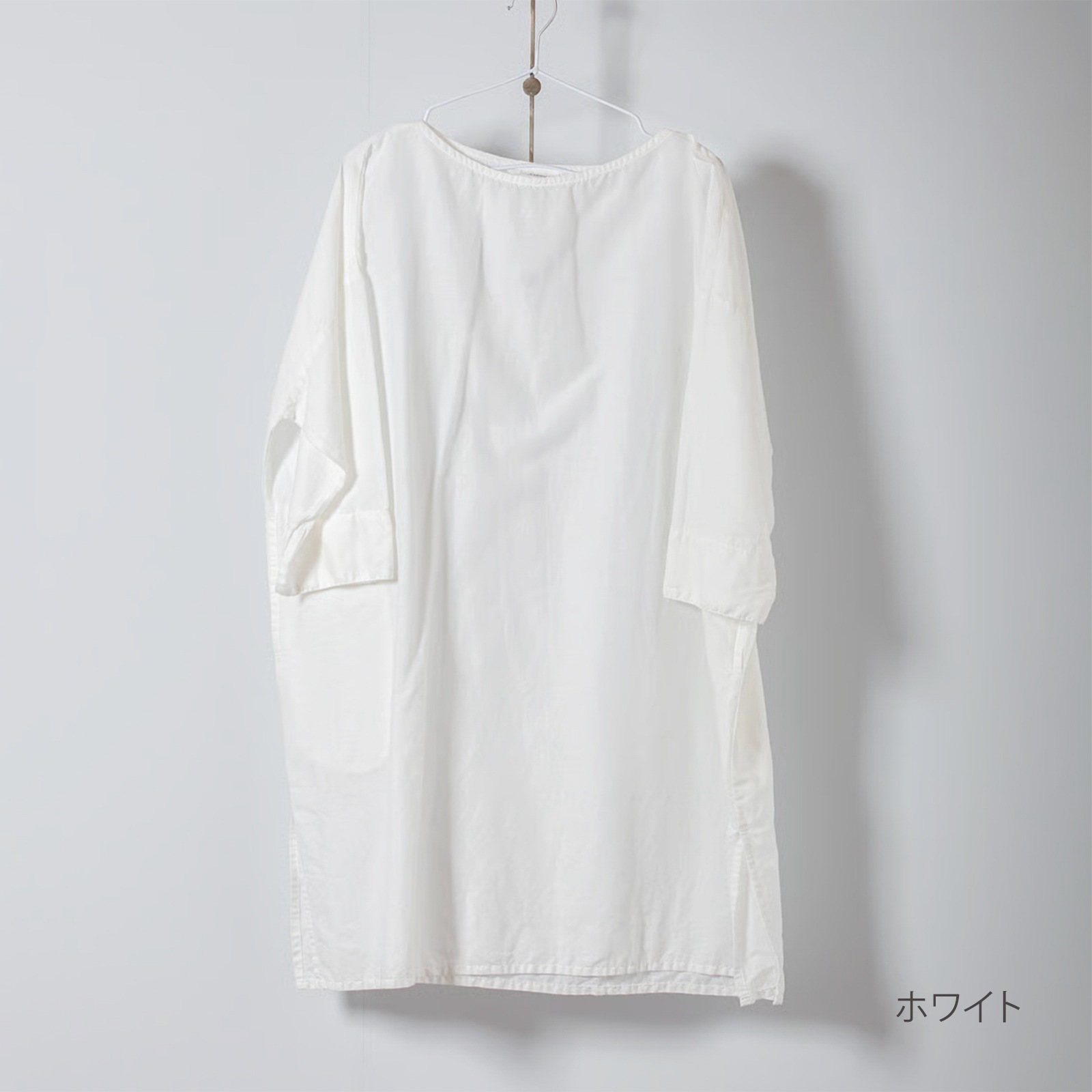 ARTE POVERA _ リネン&コットン ボートネックロングブラウス ライトベージュ