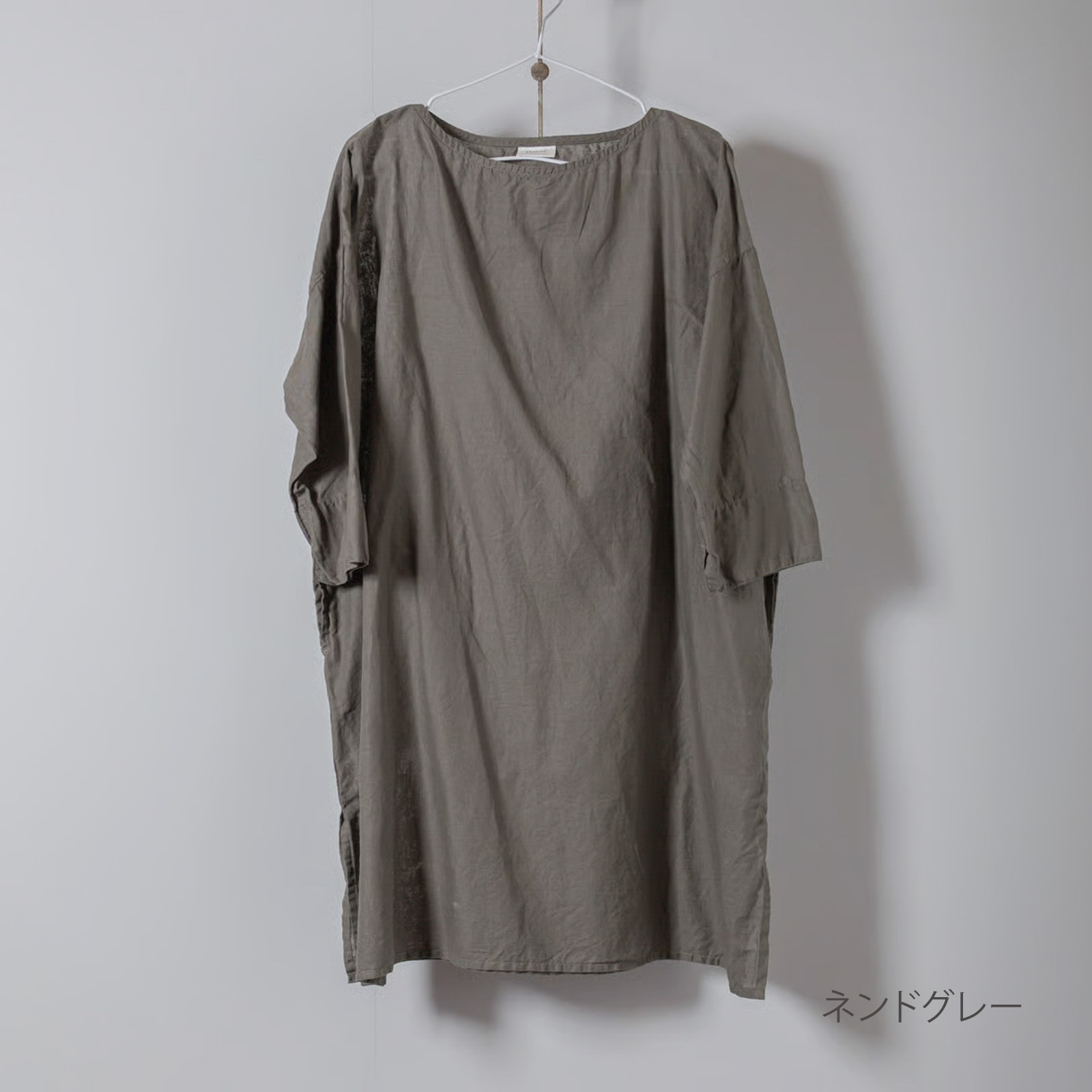 ARTE POVERA _ リネン&コットン ボートネックロングブラウス ライトベージュ