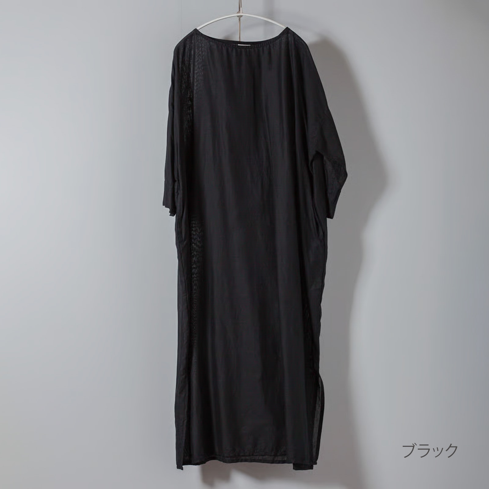 ARTE POVERA _ リネン&コットン ボートネックロングワンピース ブラック