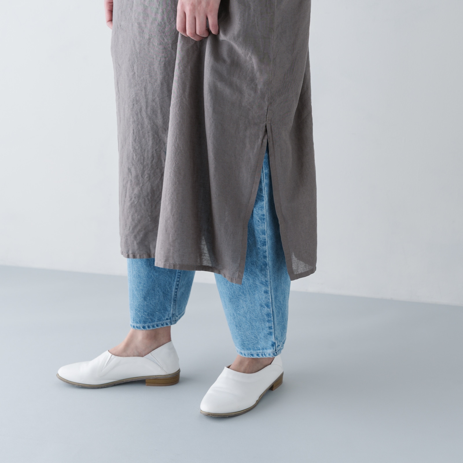 ARTE POVERA _ リネン&コットン ボートネックロングワンピース ブラック