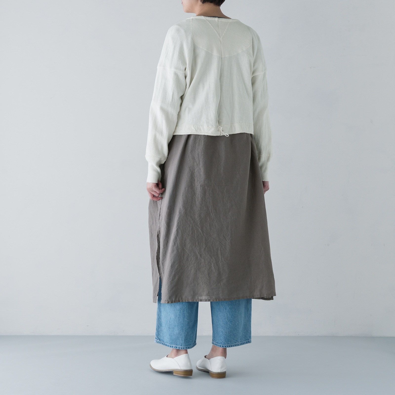ARTE POVERA _ リネン&コットン ボートネックロングワンピース ブラック