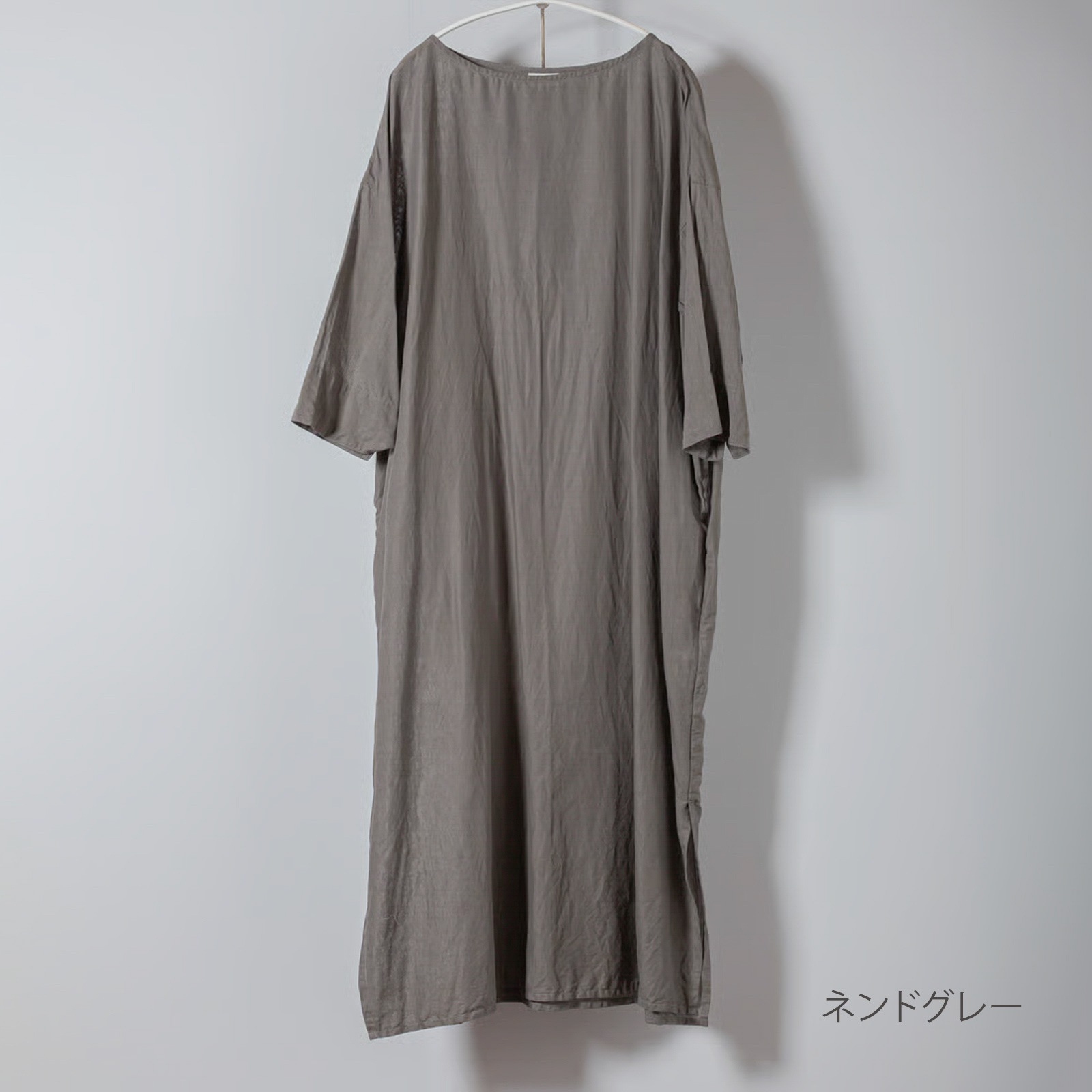 ARTE POVERA _ リネン&コットン ボートネックロングワンピース ブラック