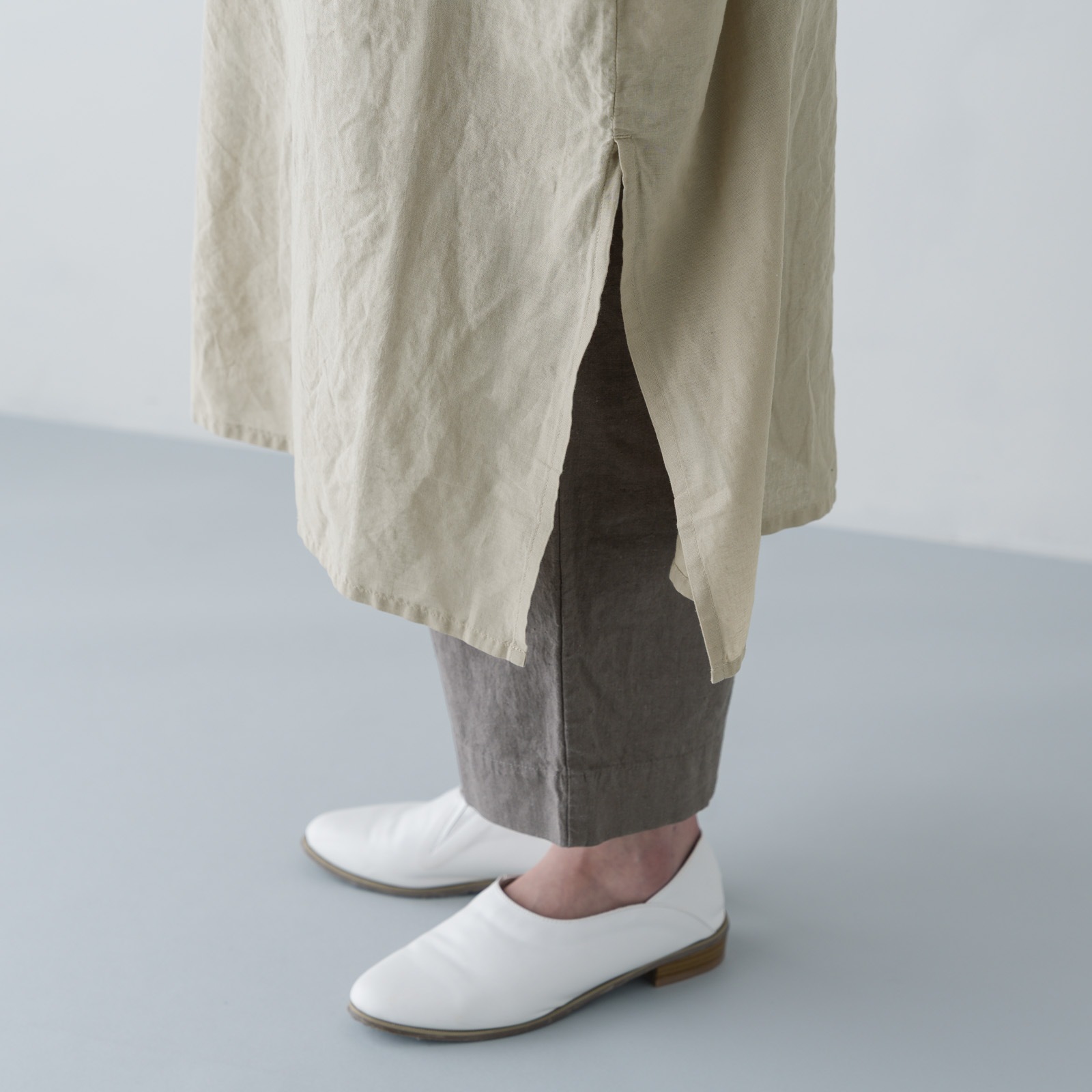 ARTE POVERA _ リネン&コットン ボートネックロングワンピース ライトベージュ