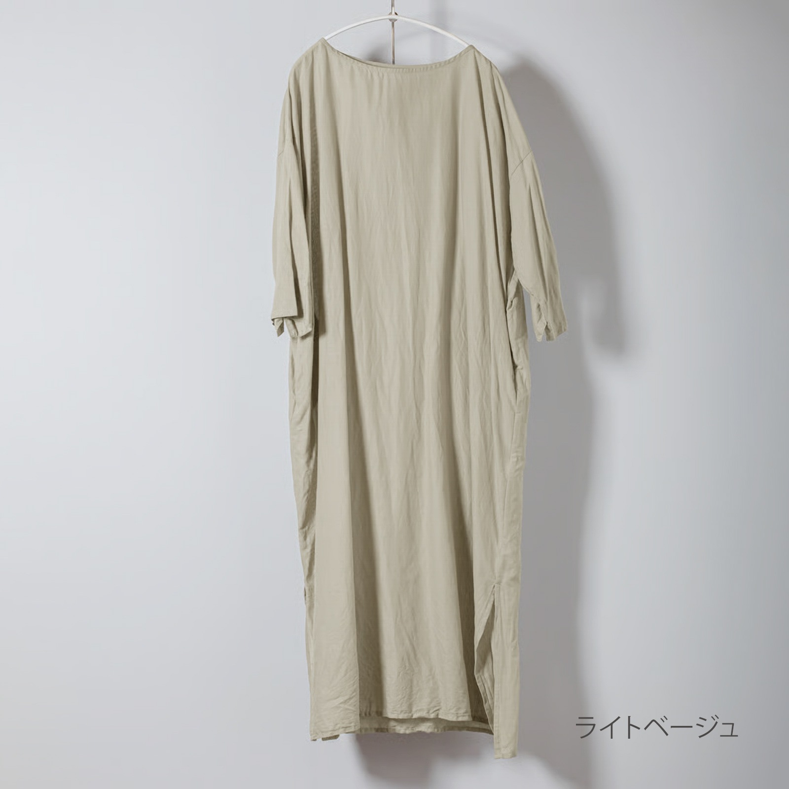 ARTE POVERA _ リネン&コットン ボートネックロングワンピース ライトベージュ