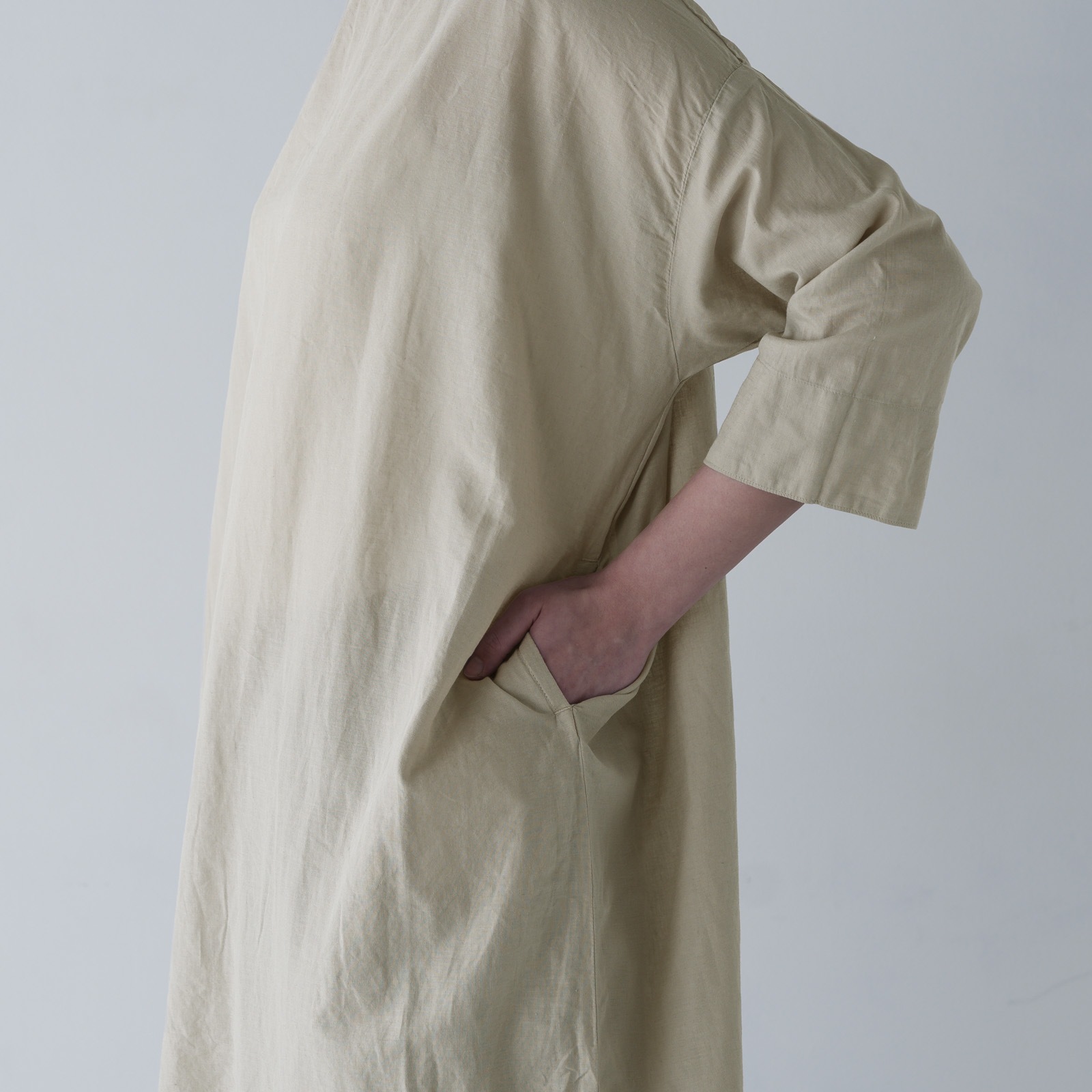 ARTE POVERA _ リネン&コットン ボートネックロングワンピース ネンドグレー