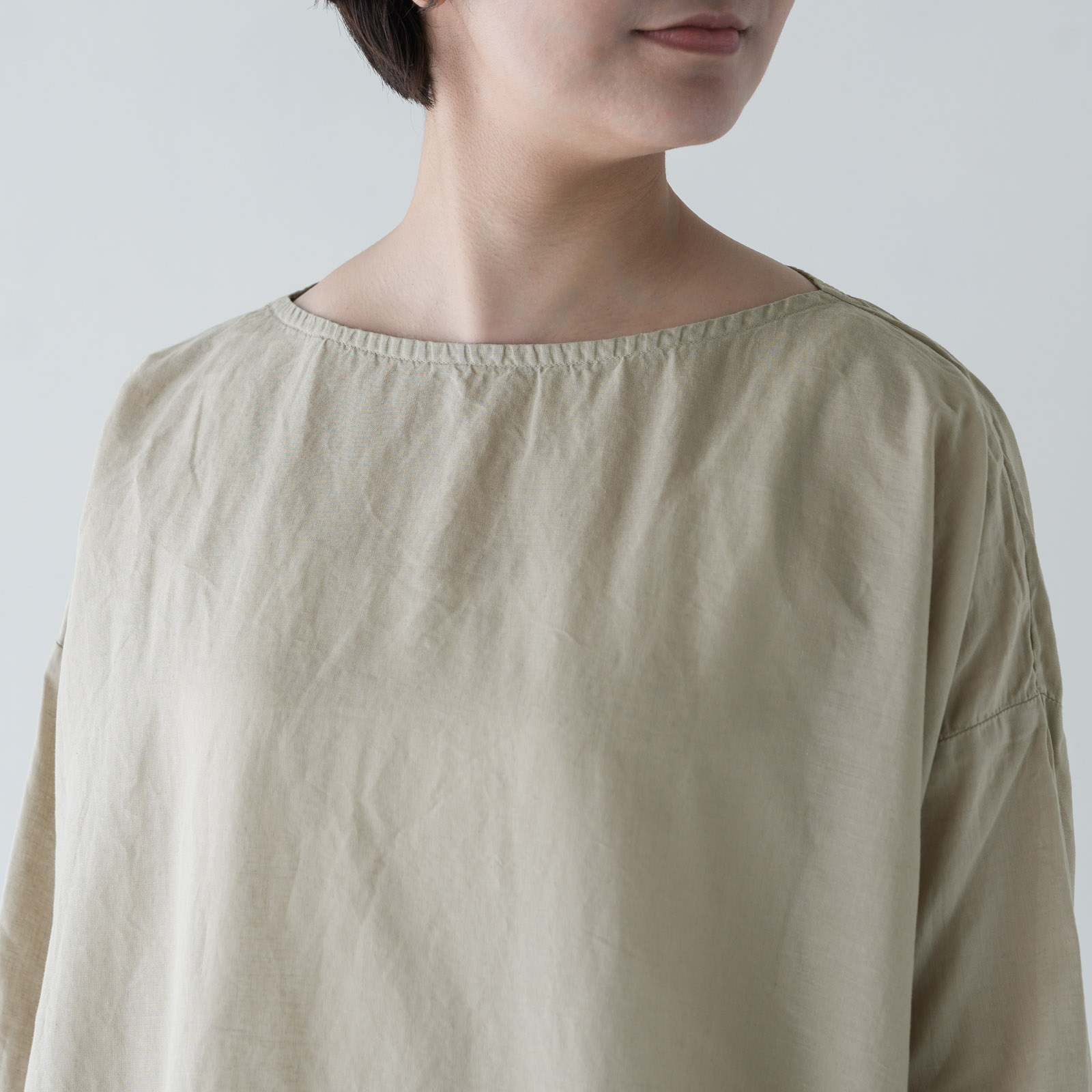 ARTE POVERA _ リネン&コットン ボートネックロングワンピース ネンドグレー