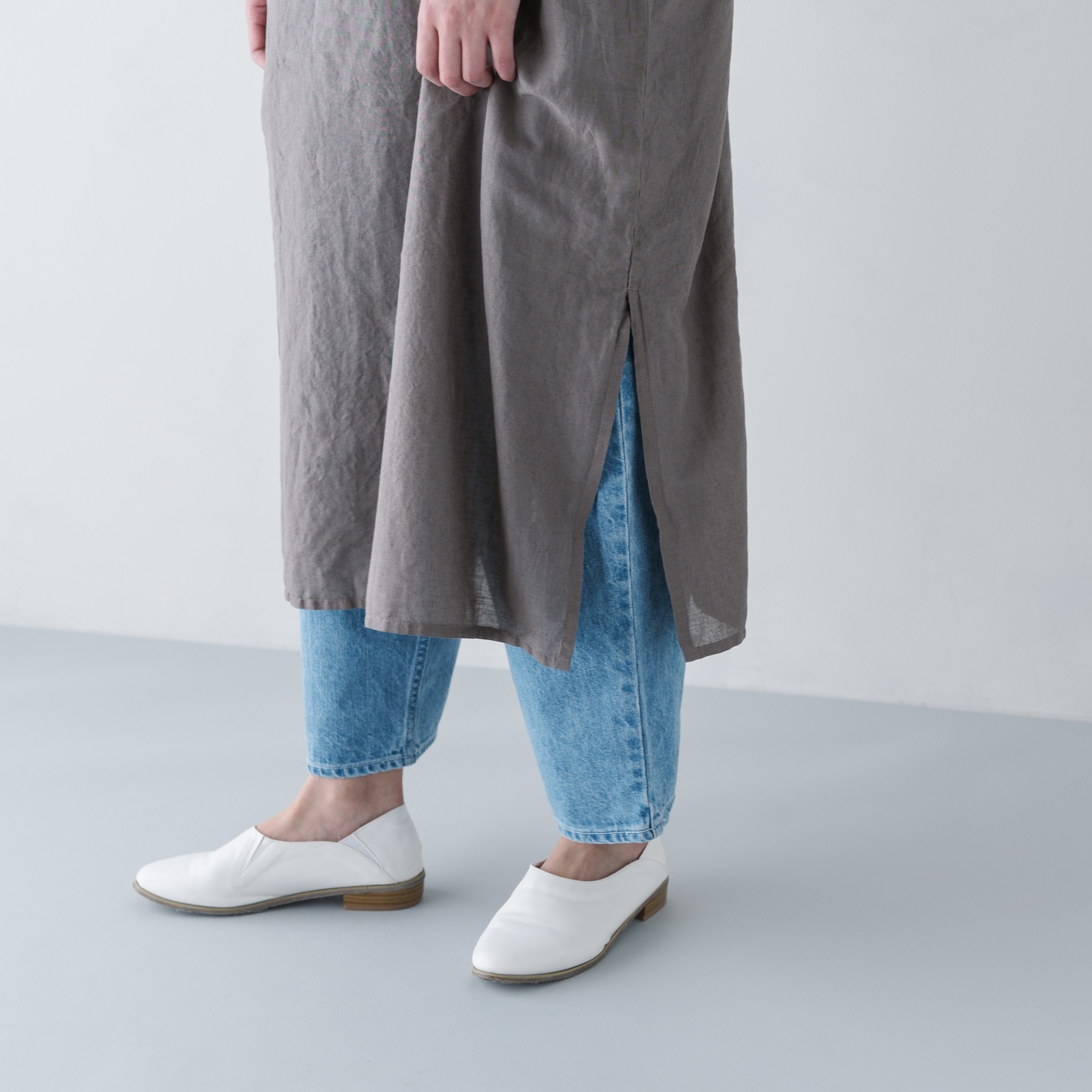 ARTE POVERA _ リネン&コットン ボートネックロングワンピース ネンドグレー