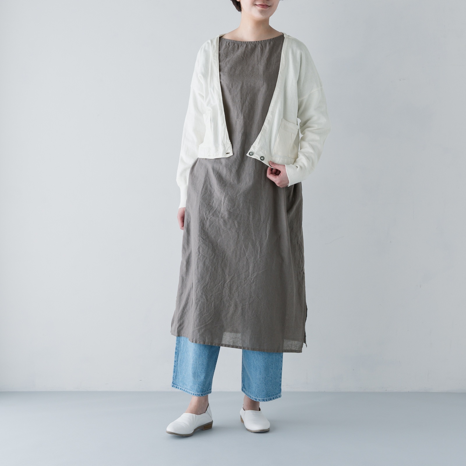 ARTE POVERA _ リネン&コットン ボートネックロングワンピース ネンドグレー