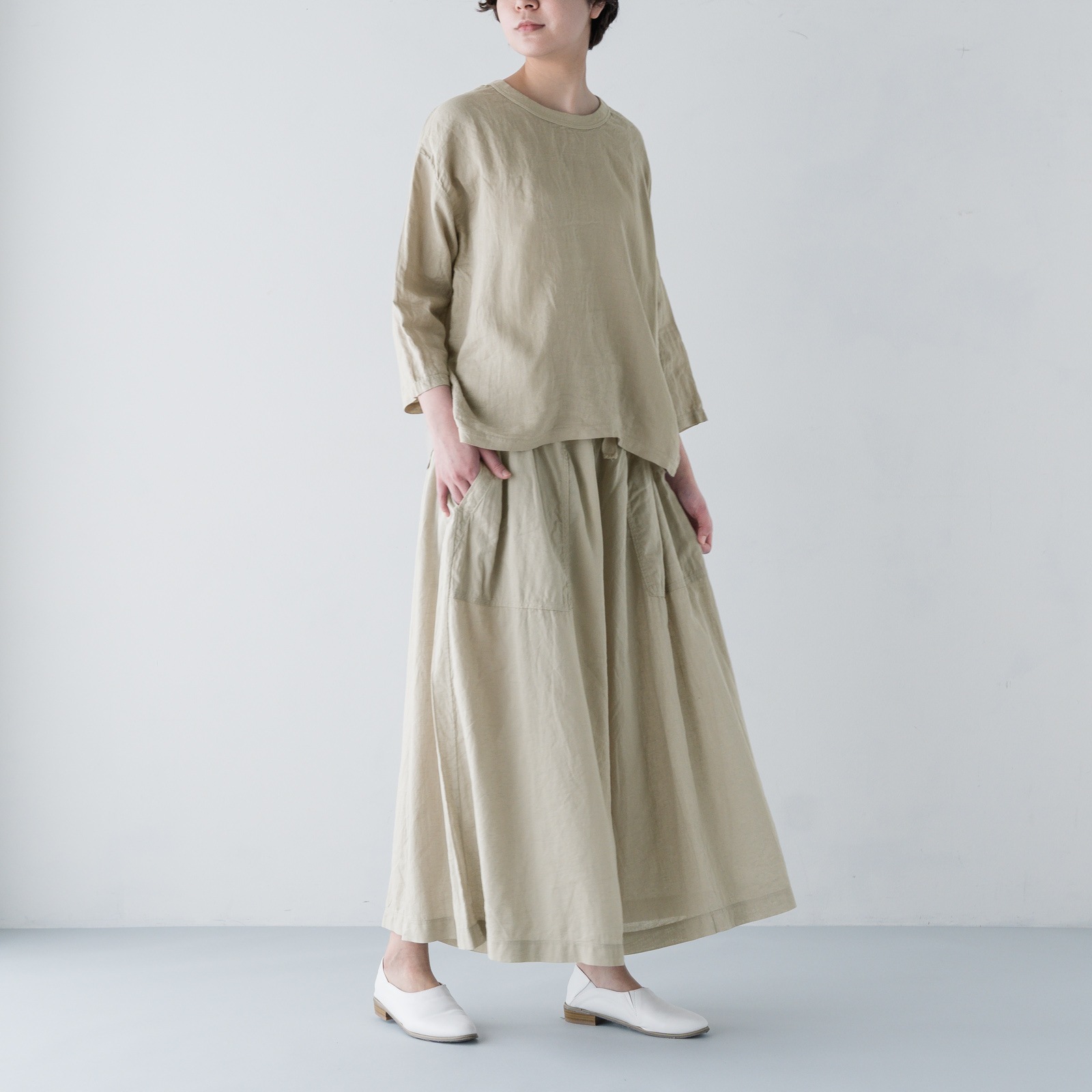 ARTE POVERA _ リネン&コットン ギャザリングパンツ ライトベージュ