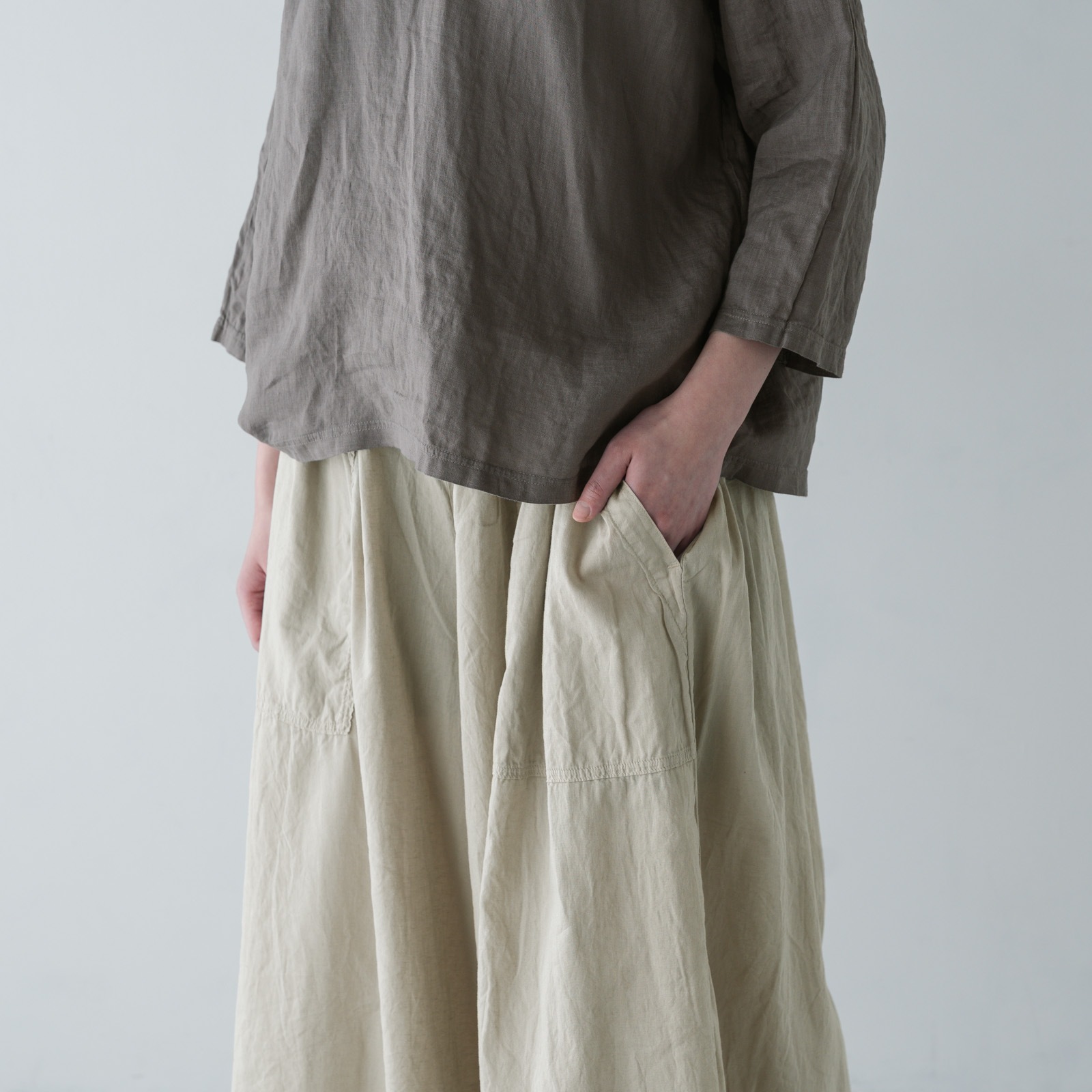 ARTE POVERA _ リネン&コットン ギャザリングパンツ ネンドグレー