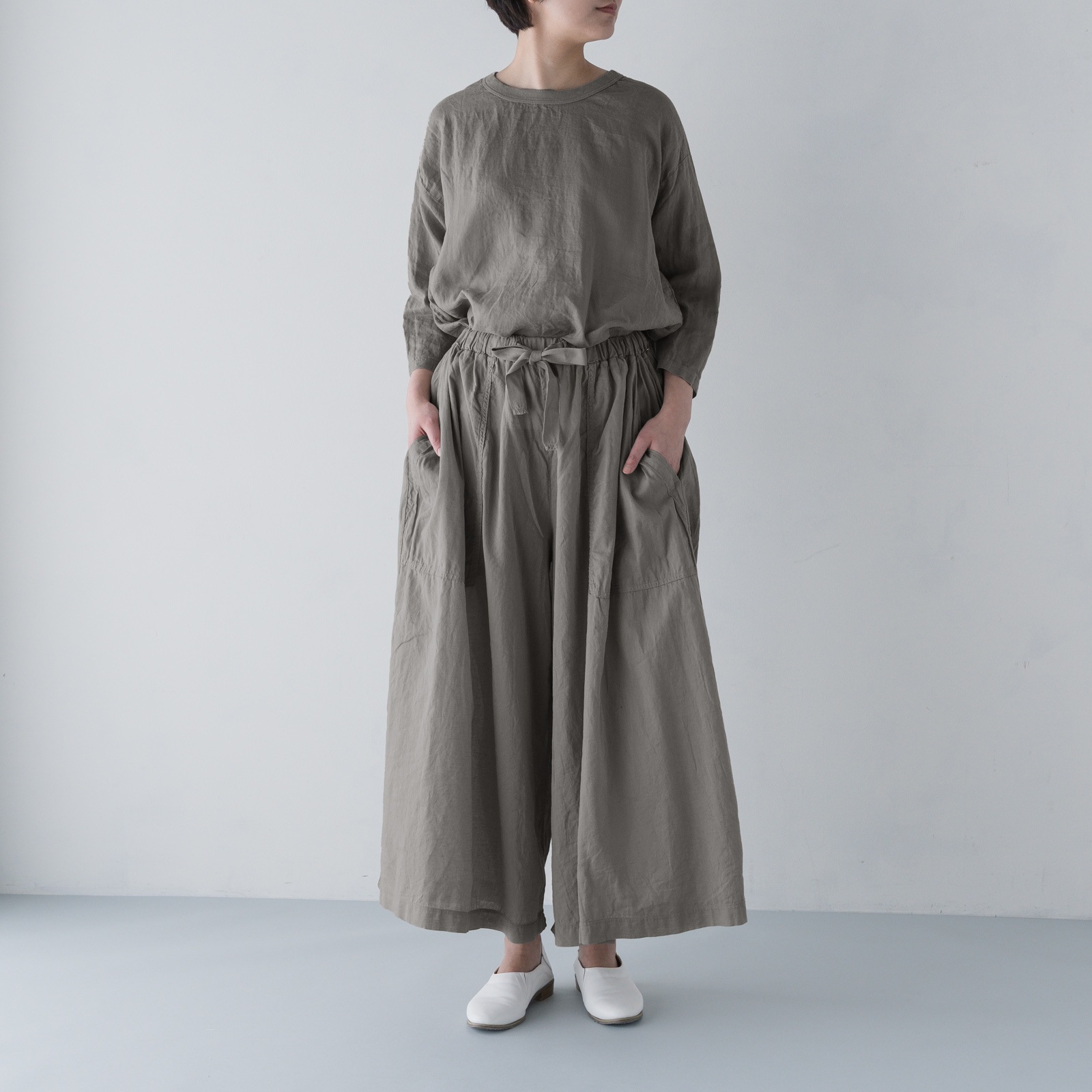 ARTE POVERA _ リネン&コットン ギャザリングパンツ ネンドグレー