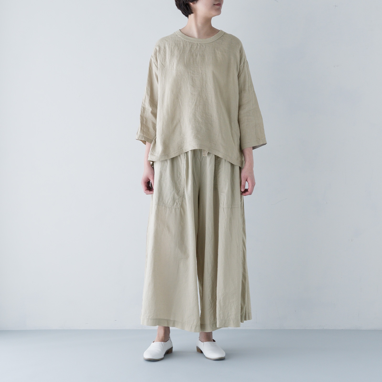 ARTE POVERA _ リネン&コットン ギャザリングパンツ ネンドグレー