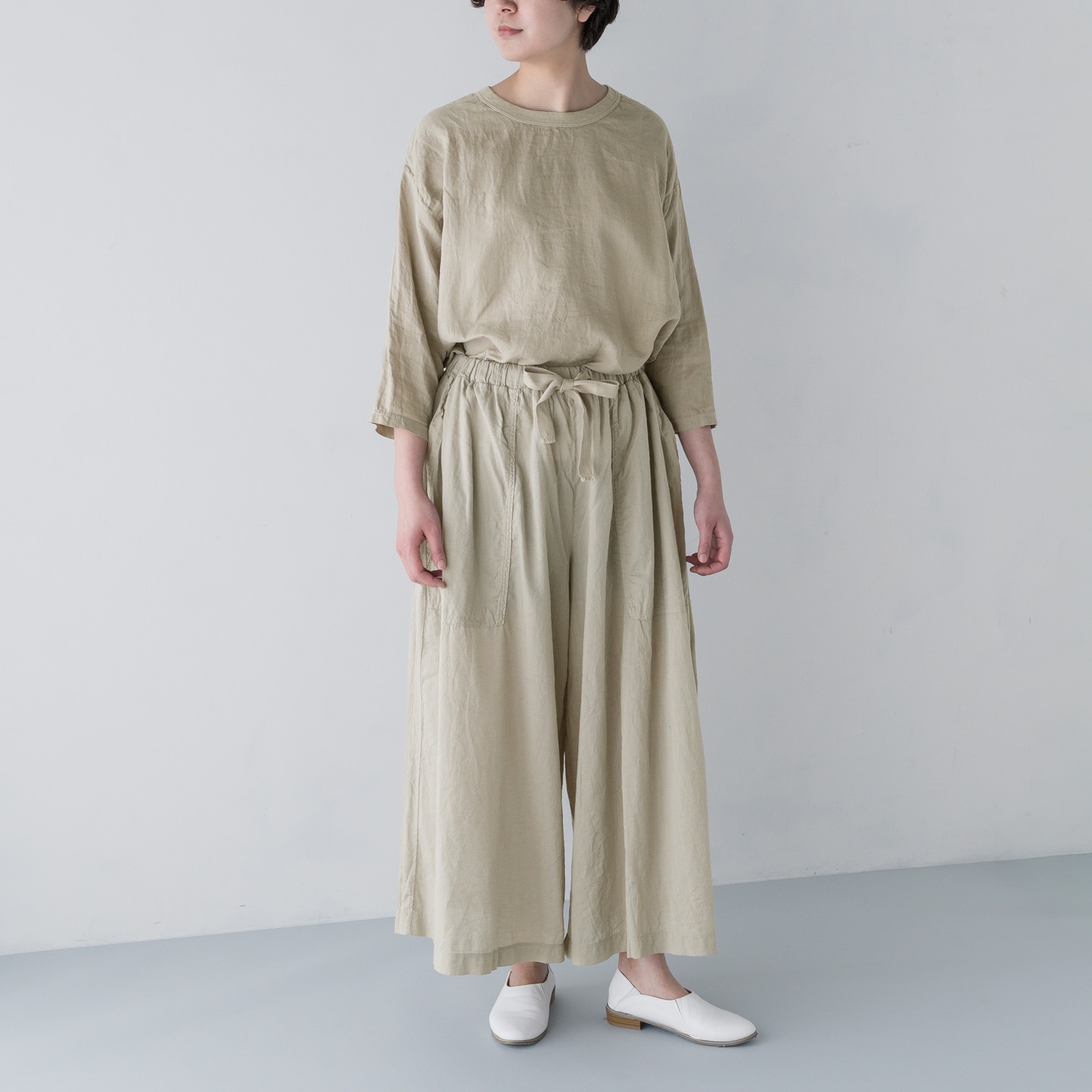 ARTE POVERA _ リネン&コットン ギャザリングパンツ ネンドグレー