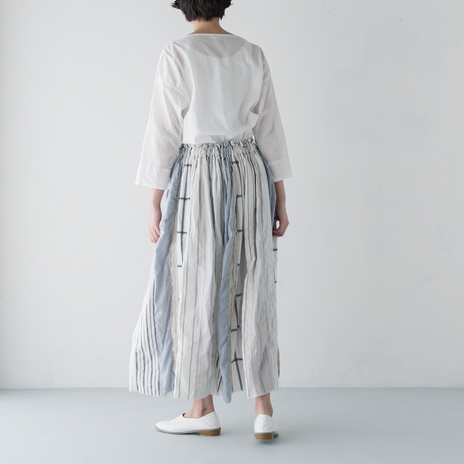 ARTE POVERA _ ストライプ MIXMIX ギャザースカート _ ホワイトMIX