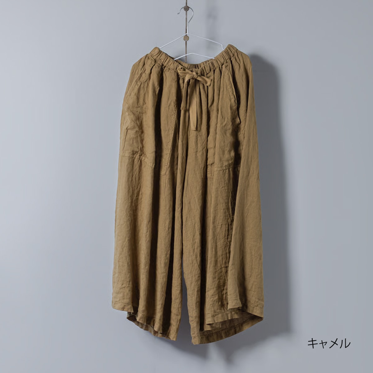 リネン染めギャザリングパンツ _ セージグリーン