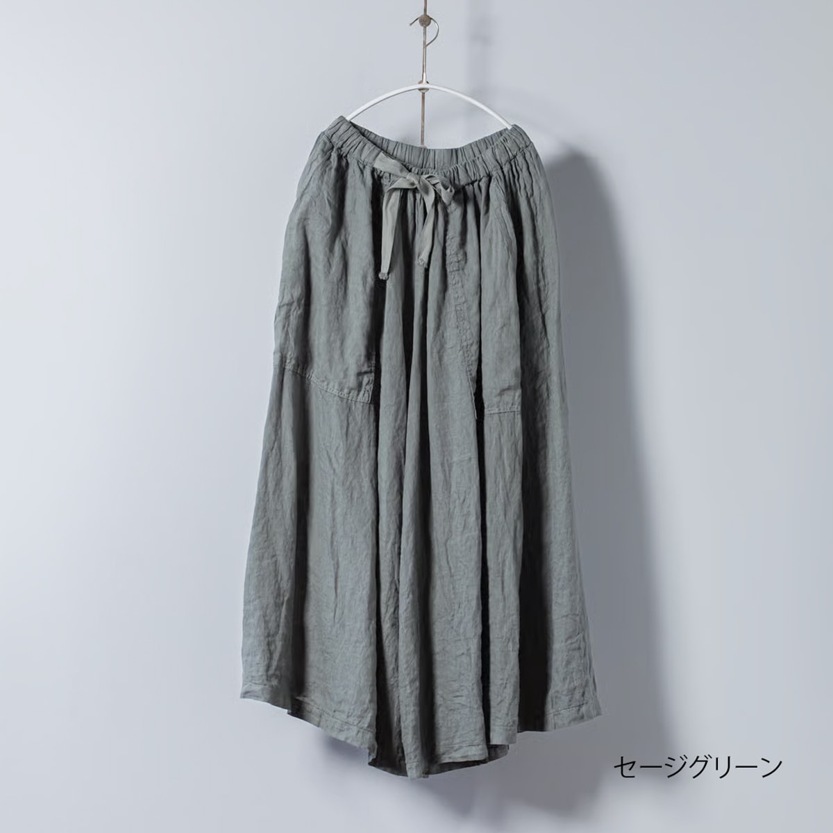 リネン染めギャザリングパンツ _ セージグリーン