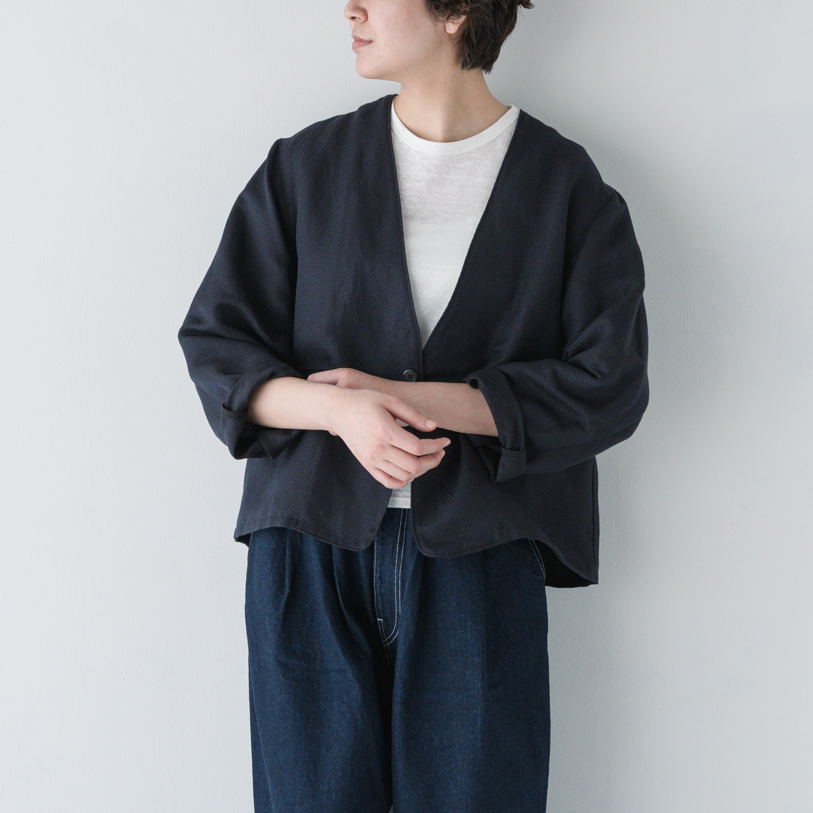 ARTE POVERA _ セレモニー ノーカラージャケット _ 紺×黒