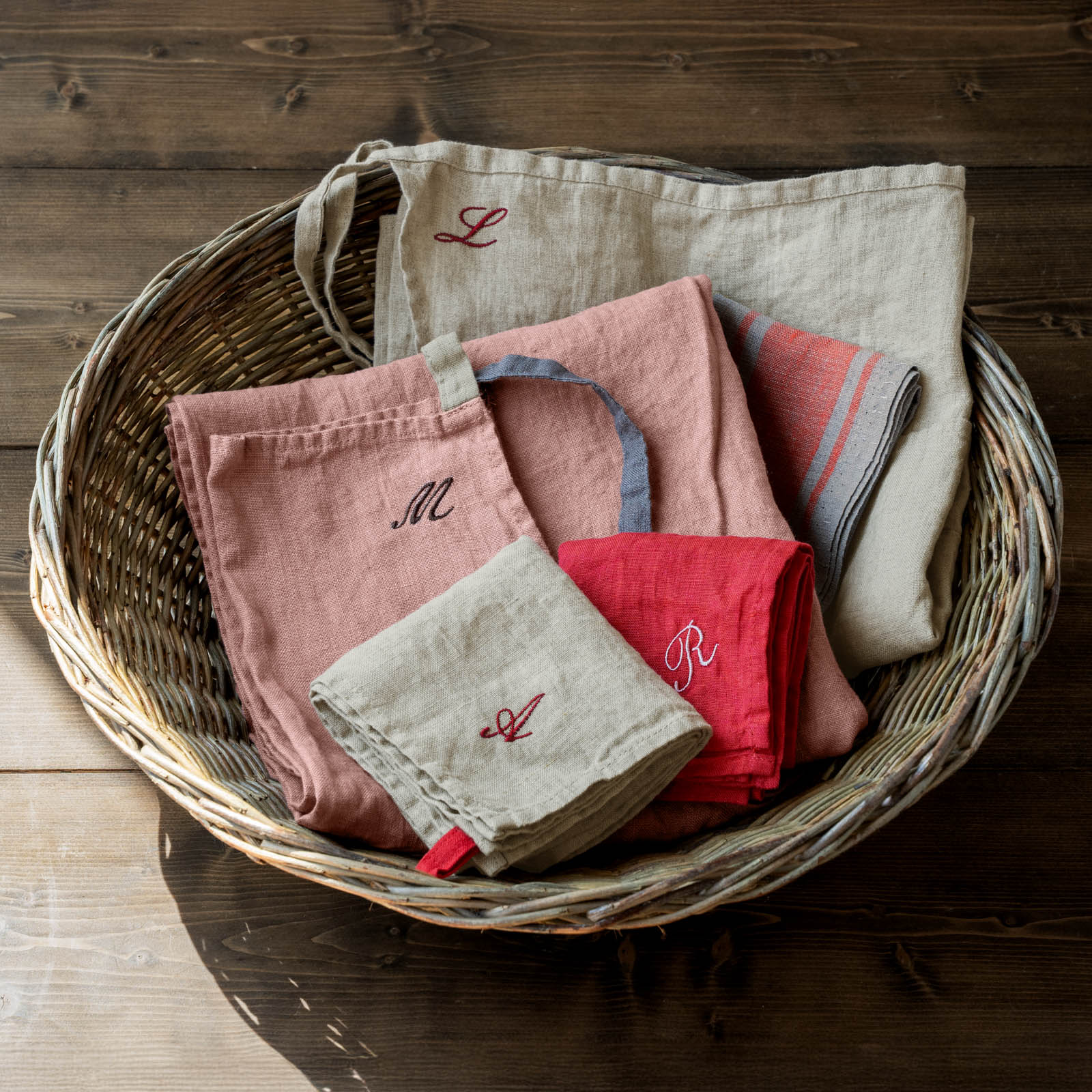 【4/30まで 刺繍無料】 _ フルエプロン マノン _  オールドローズ