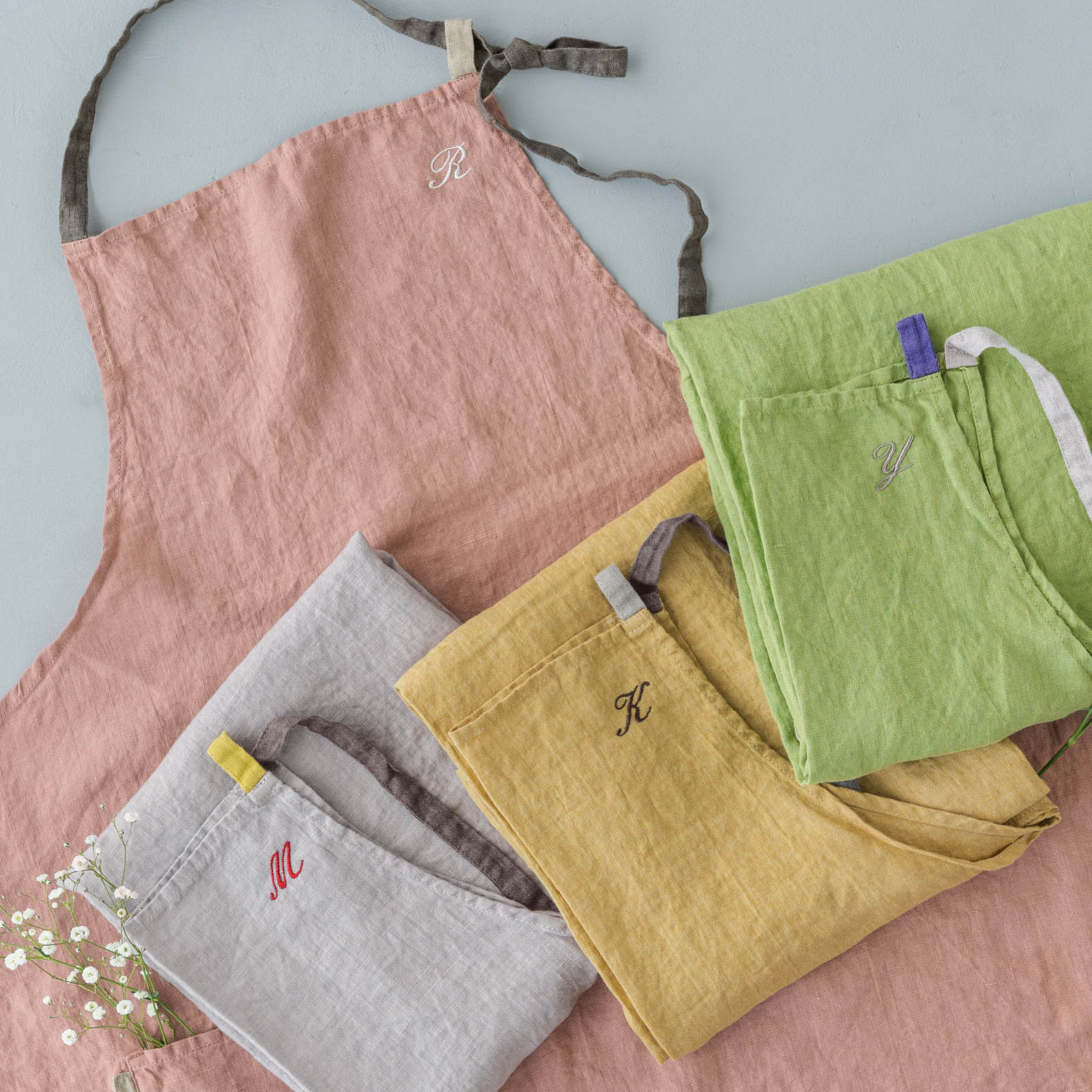 【4/30まで 刺繍無料】 _ フルエプロン マノン _  オールドローズ