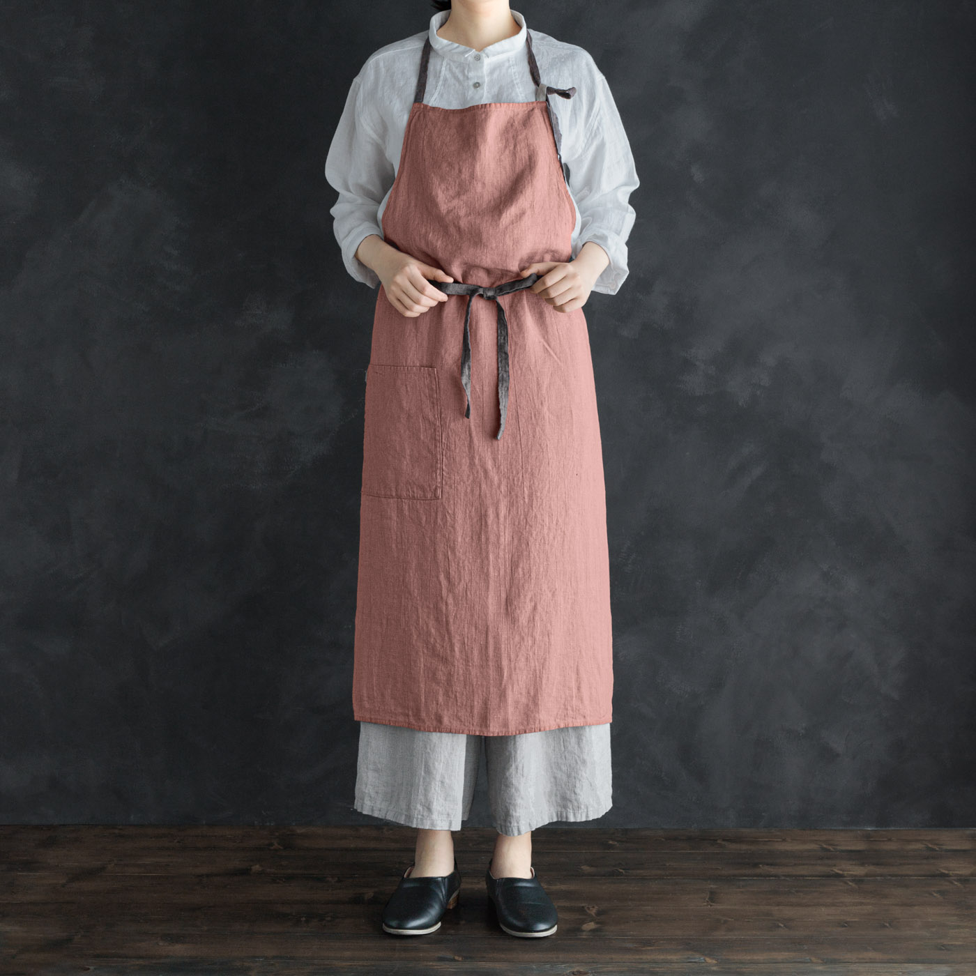 【4/30まで 刺繍無料】 _ フルエプロン マノン _  オールドローズ