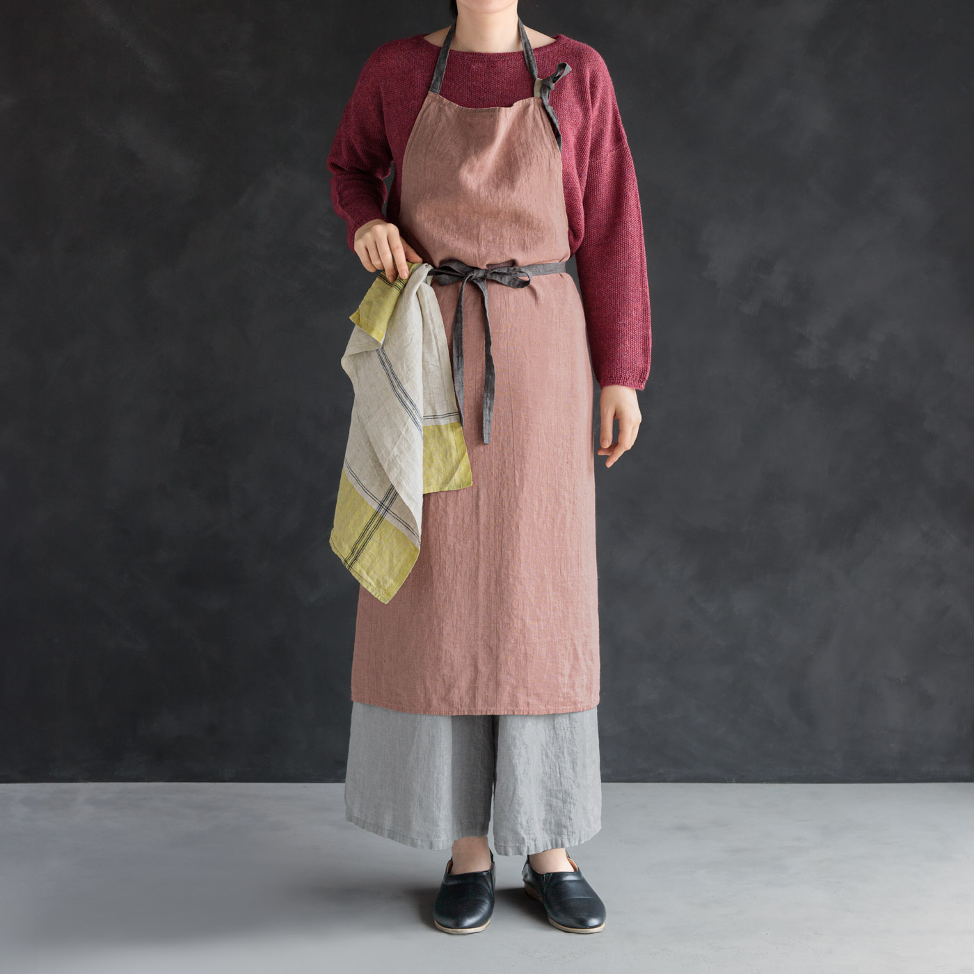 【4/30まで 刺繍無料】 _ フルエプロン マノン _  オールドローズ