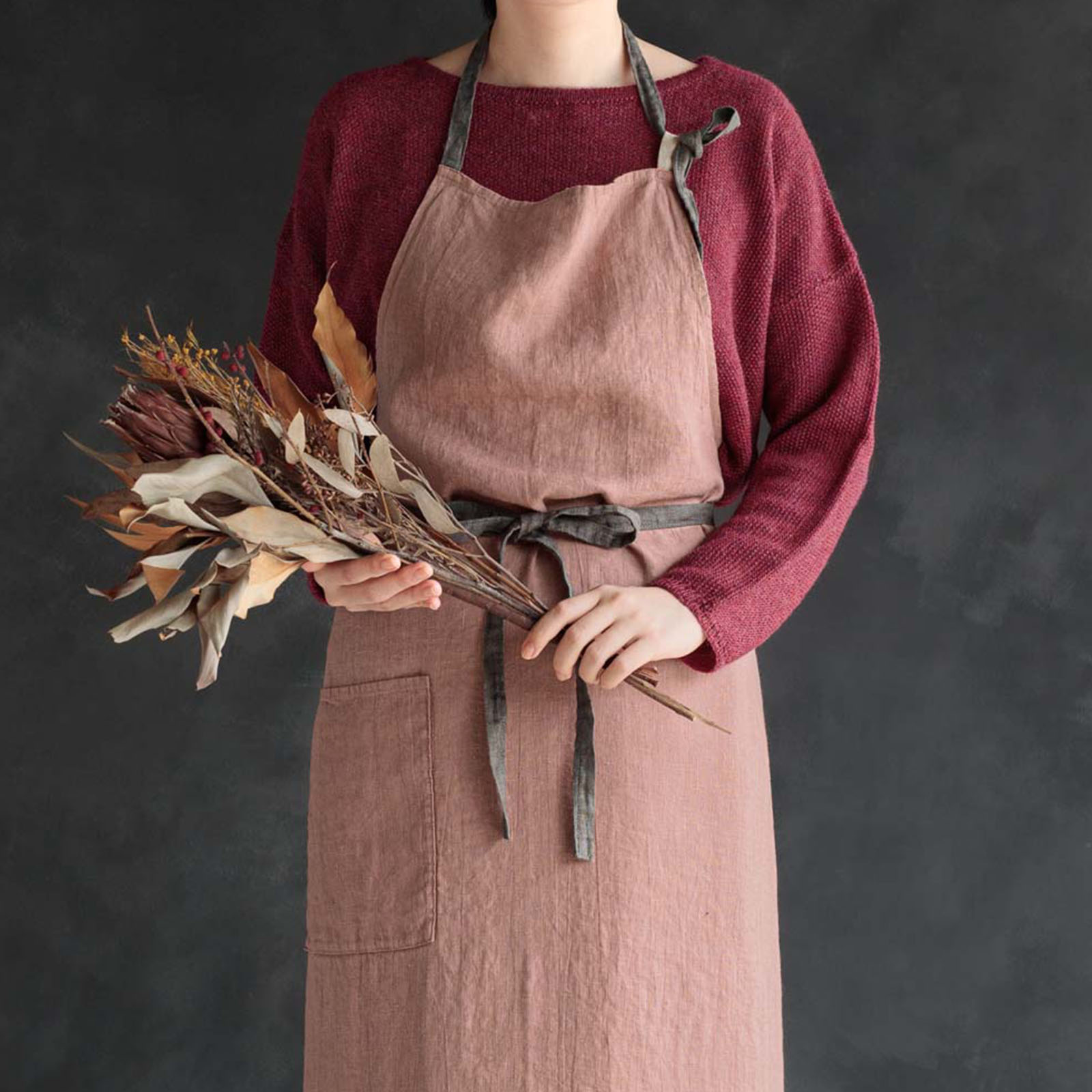 【4/30まで 刺繍無料】 _ フルエプロン マノン _  オールドローズ