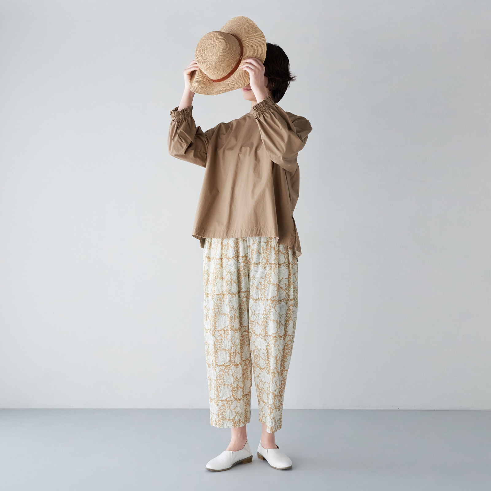 ARTE POVERA _ インド草木染ハンドプリント _ 2タックイージーパンツ _