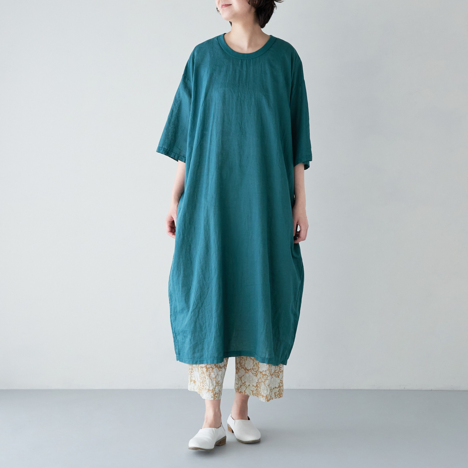 ARTE POVERA _ インド草木染ハンドプリント _ 2タックイージーパンツ _ イエローベージュ