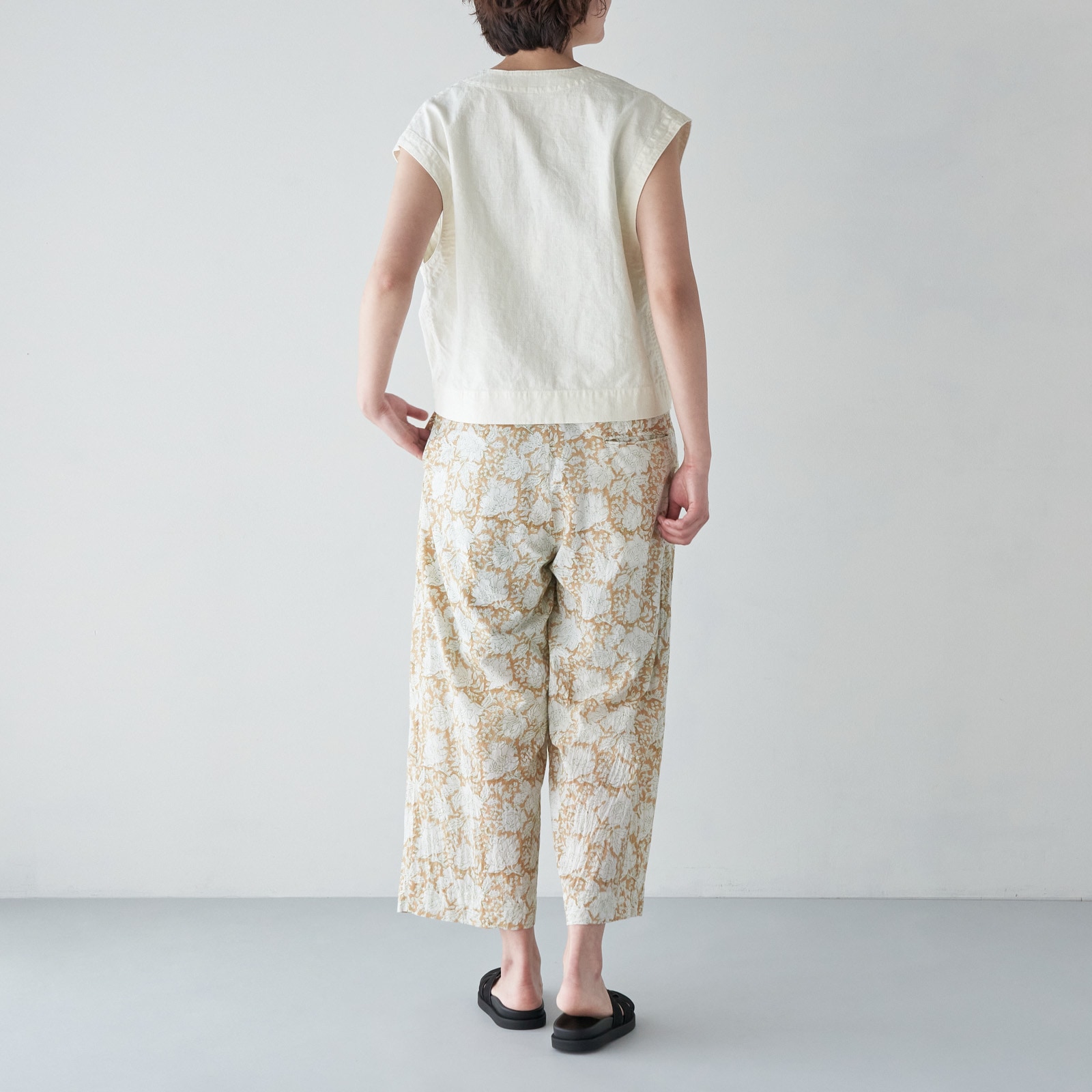 ARTE POVERA _ インド草木染ハンドプリント _ 2タックイージーパンツ _