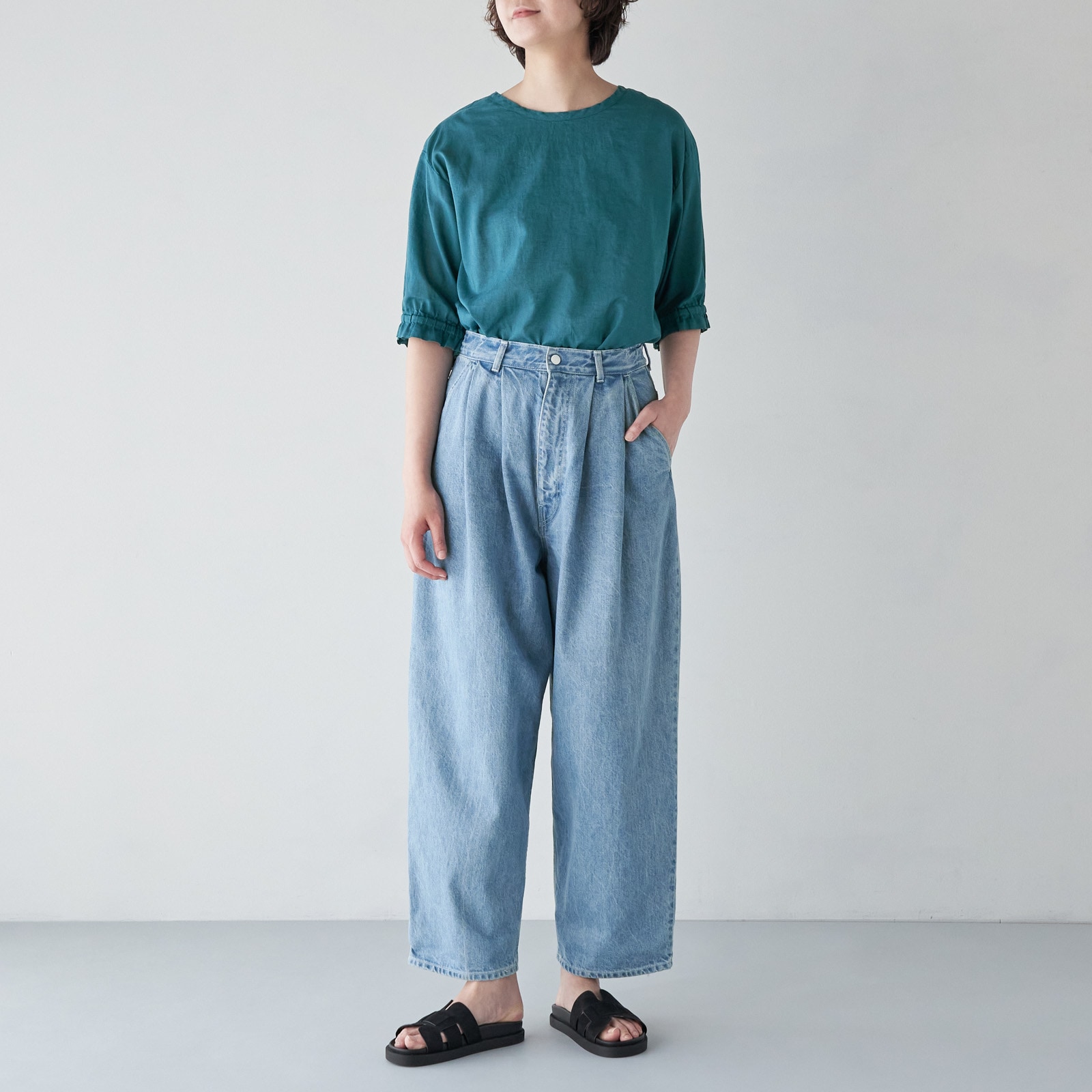 ARTE POVERA _ リネンコットン クルーシャツ _ ターコイズ