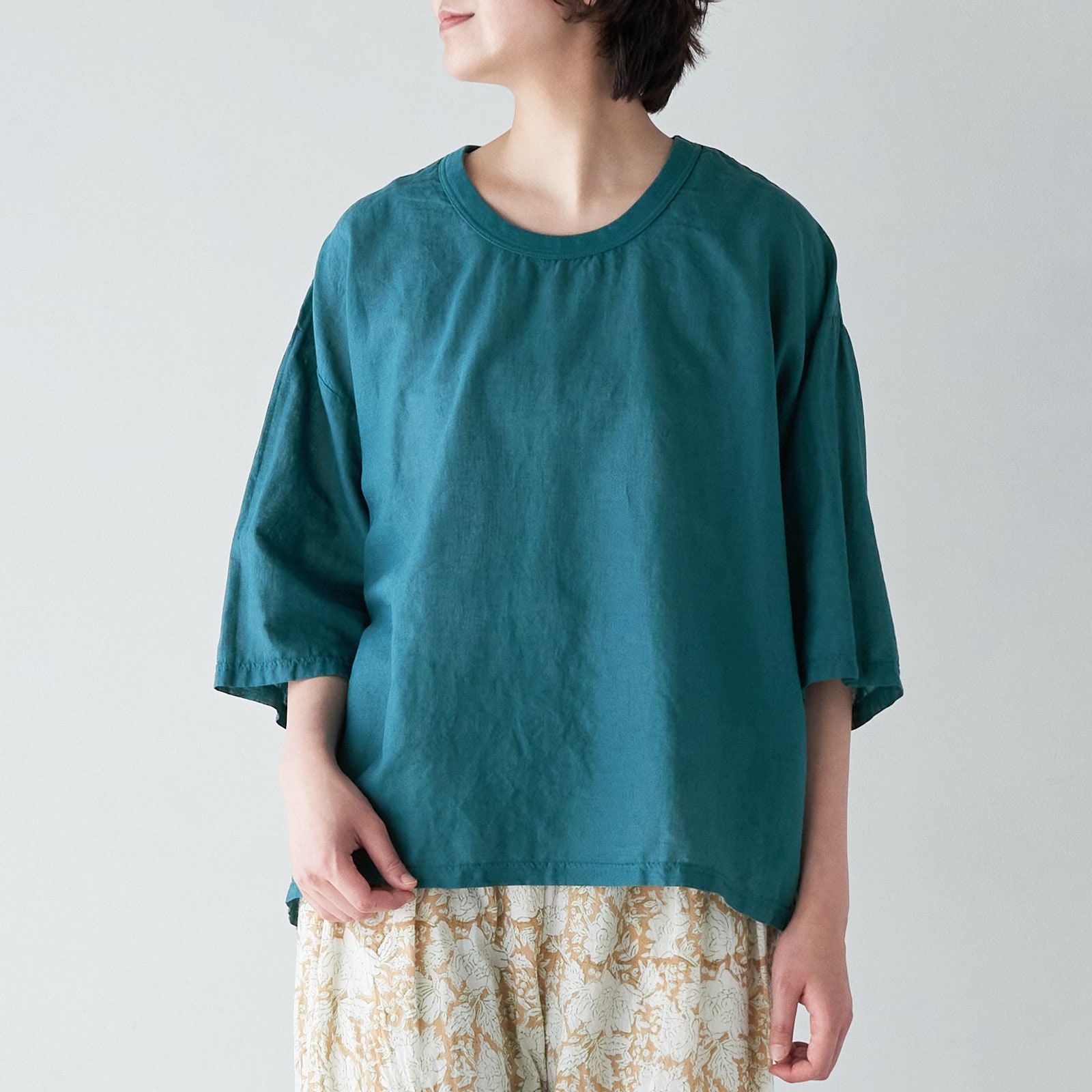 ARTE POVERA _ リネンコットン ワイドクルーTシャツ _ ターコイズ
