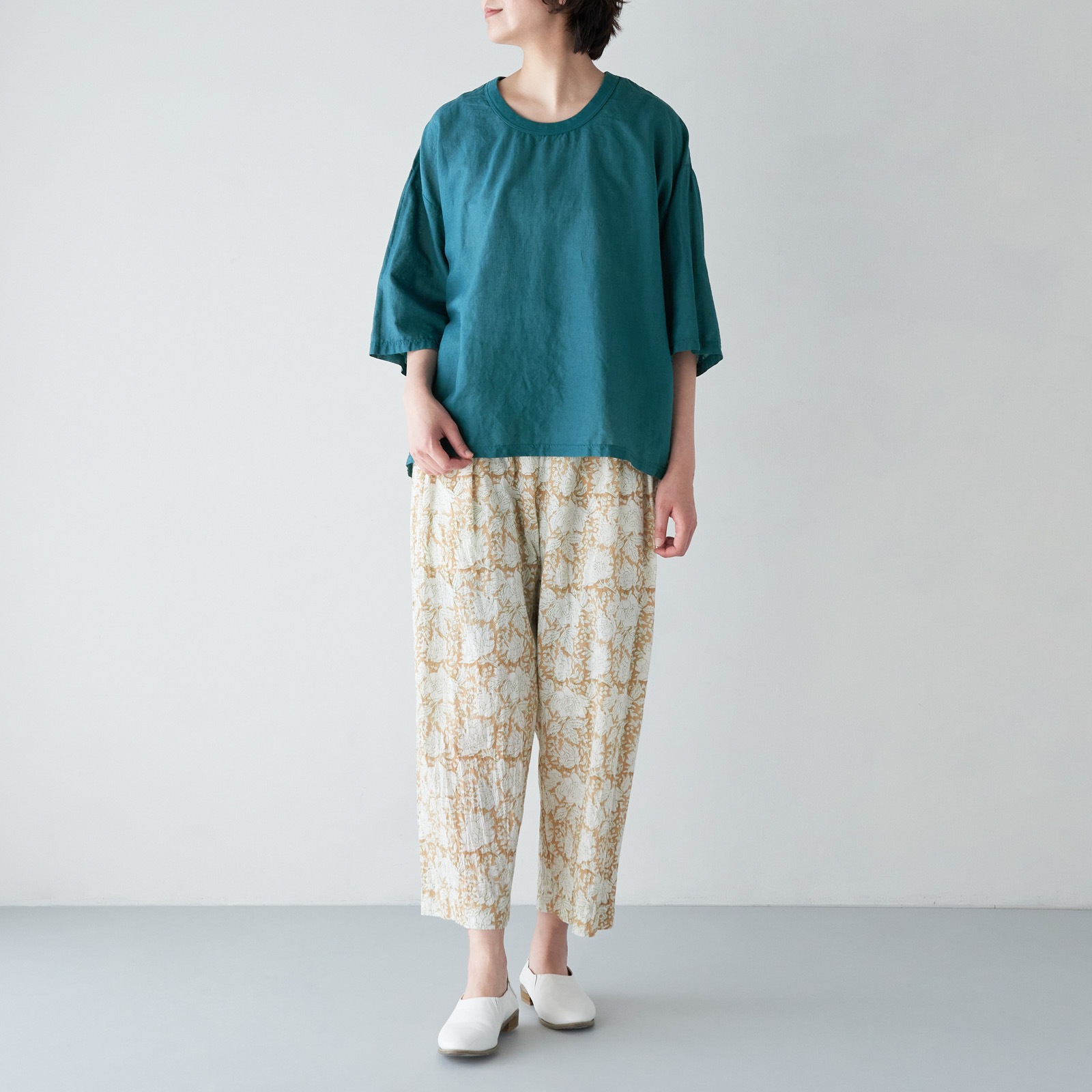 ARTE POVERA _ リネンコットン ワイドクルーTシャツ _ ターコイズ