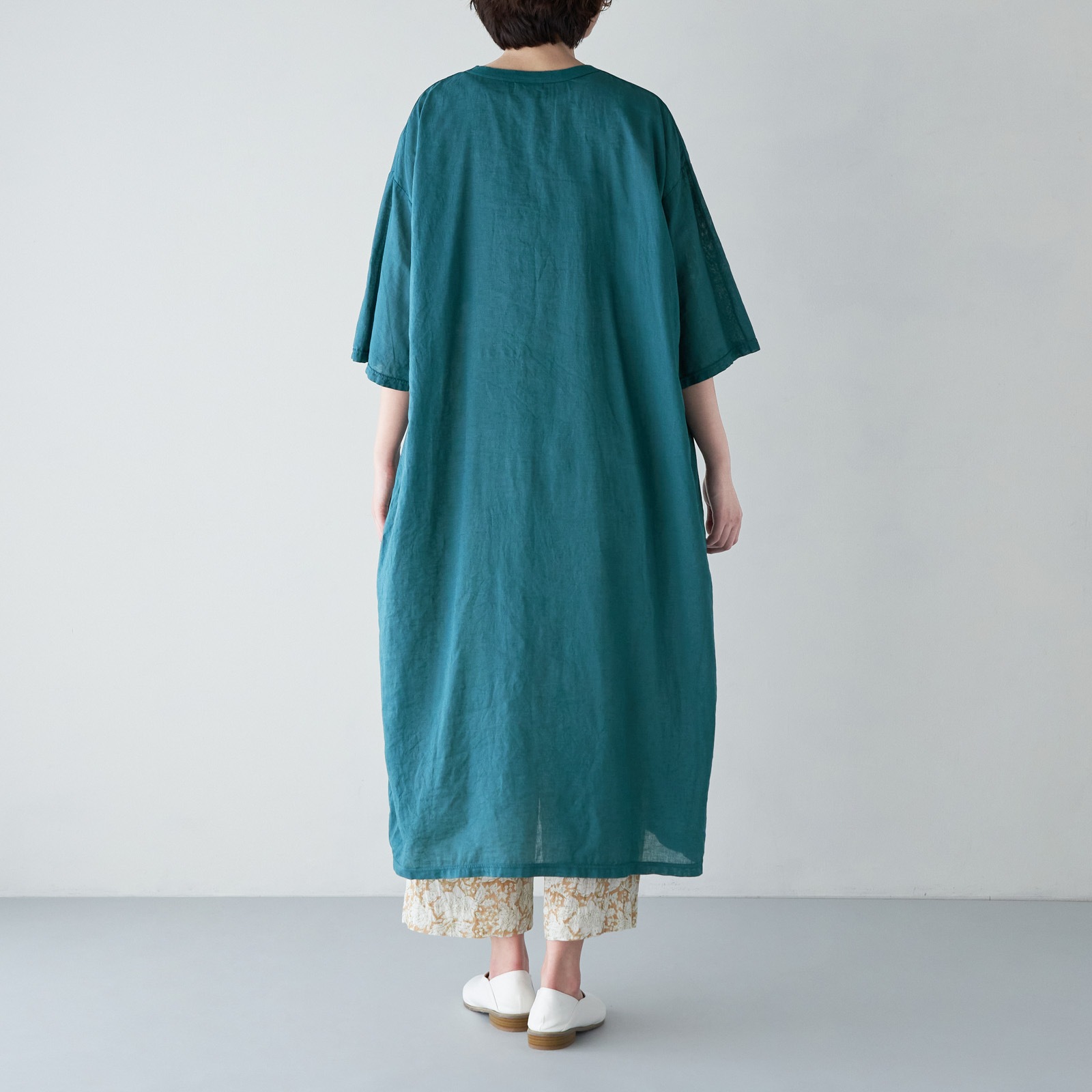 ARTE POVERA _ リネンコットン クルーワンピース _ ターコイズ