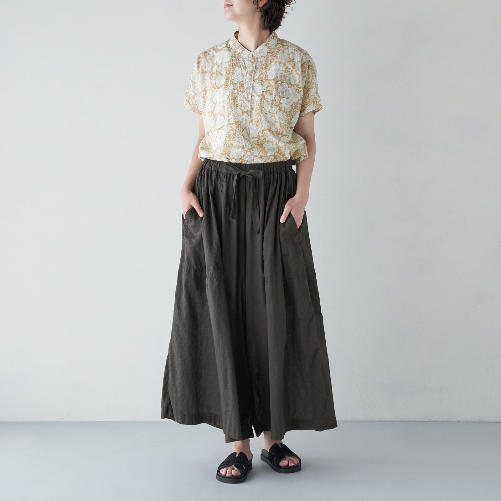 ARTE POVERA _ リネンコットン ギャザリングパンツ _ ダークブラウン