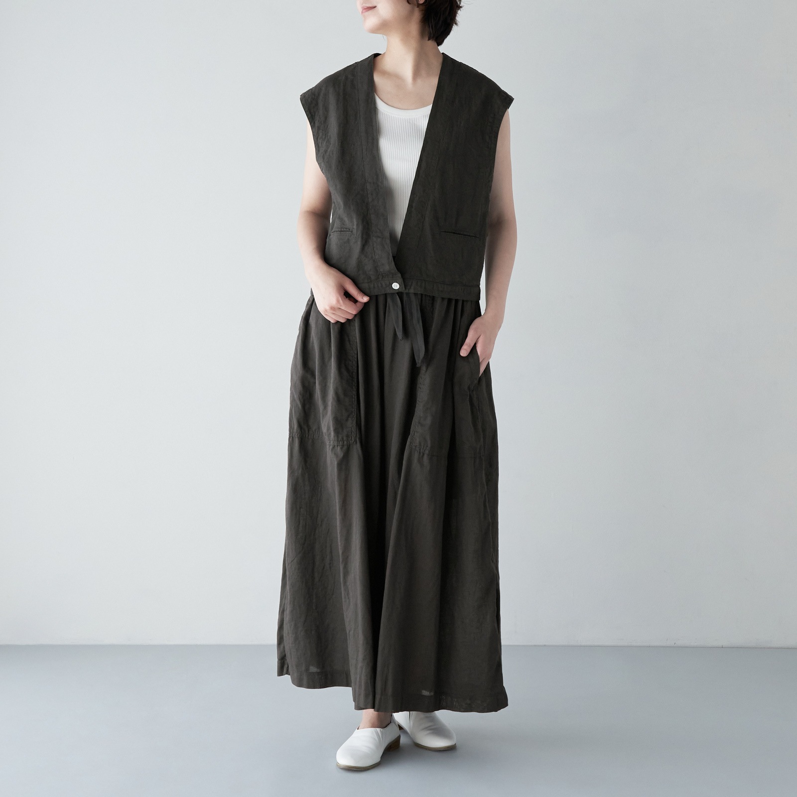 ARTE POVERA _ リネンコットン ギャザリングパンツ _ ターコイズ