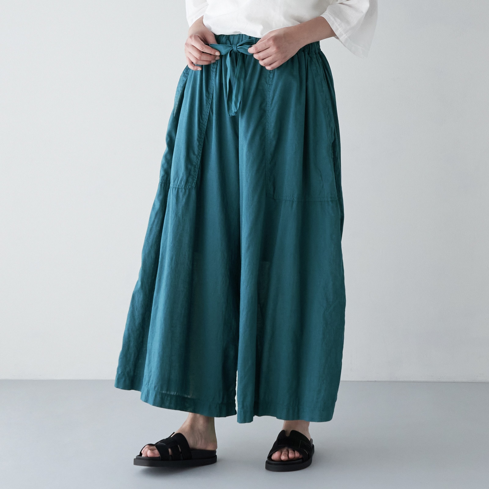 ARTE POVERA _ リネンコットン ギャザリングパンツ _ ターコイズ