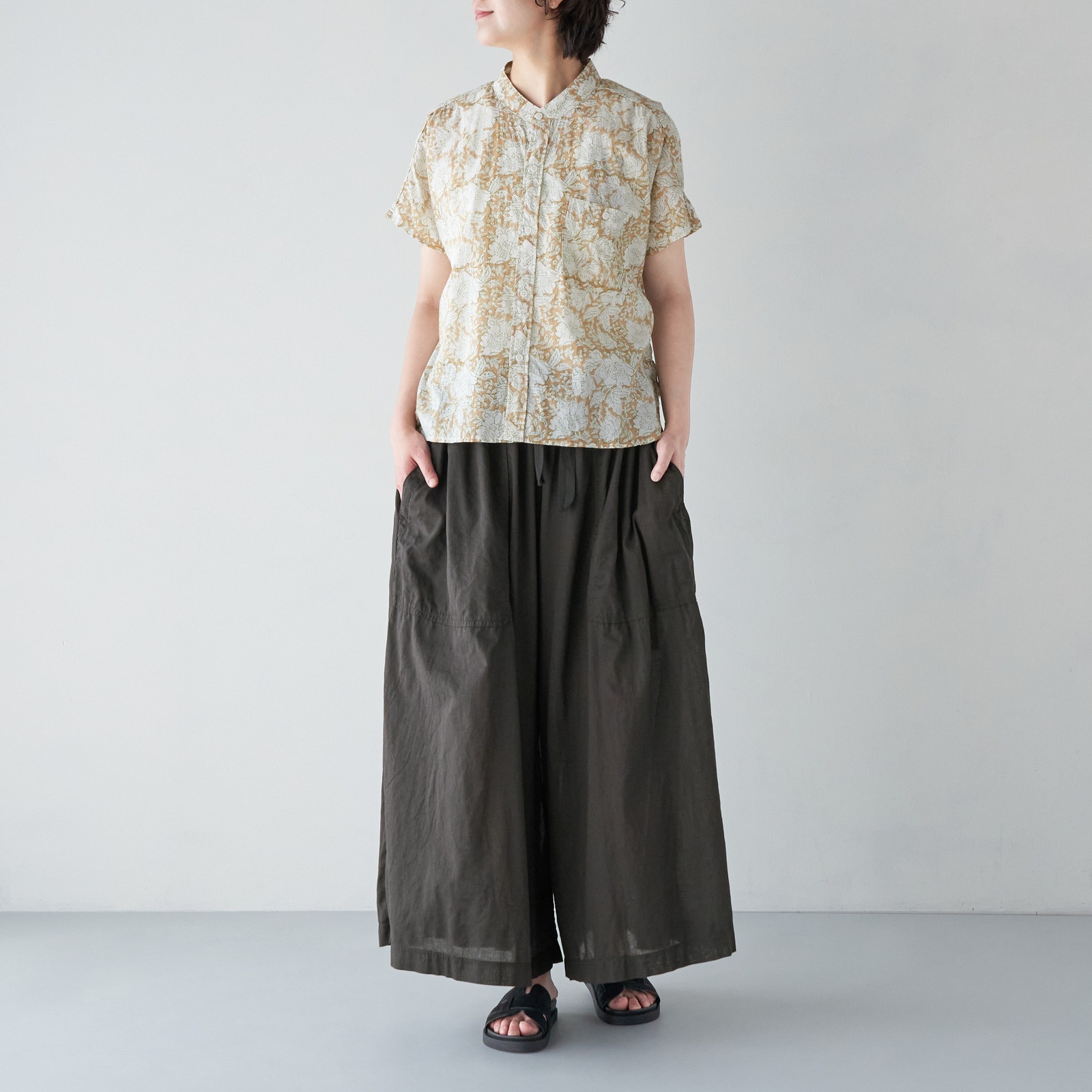 ARTE POVERA _ リネンコットン ギャザリングパンツ _ ターコイズ