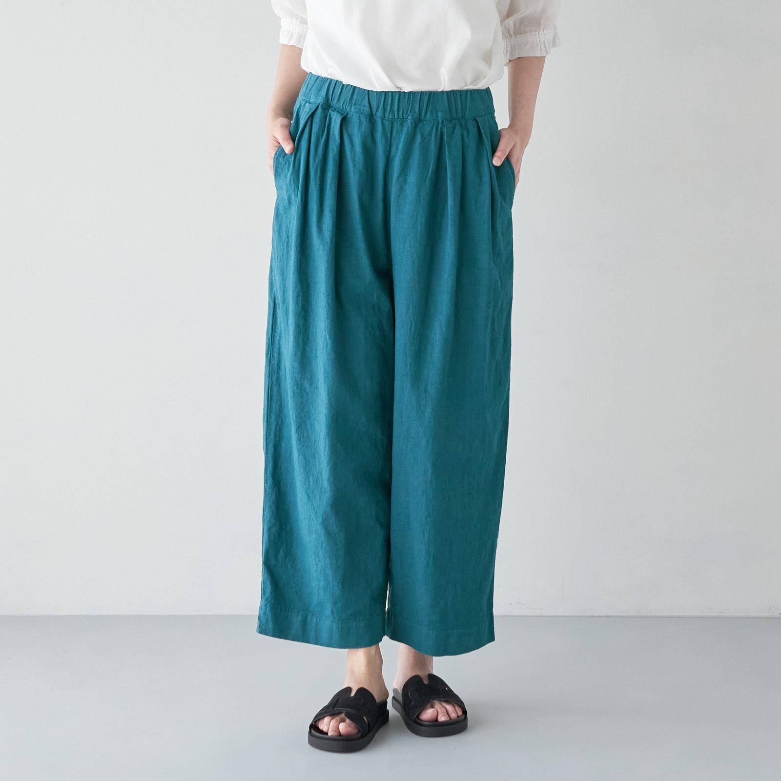 ARTE POVERA _ リネンコットン  キャンバス調 _ 2タックイージーパンツ _ ターコイズ