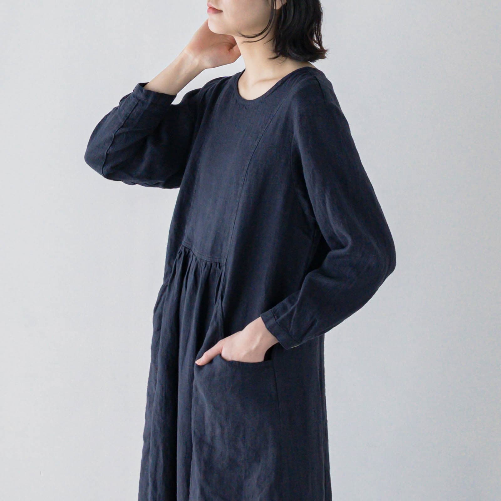 新品☆マーロンエノンフィ　シャーリングギャザーワンピース　ネイビー NewYear-SALE スクエアネック プリンセスギャザー ワンピース Prima