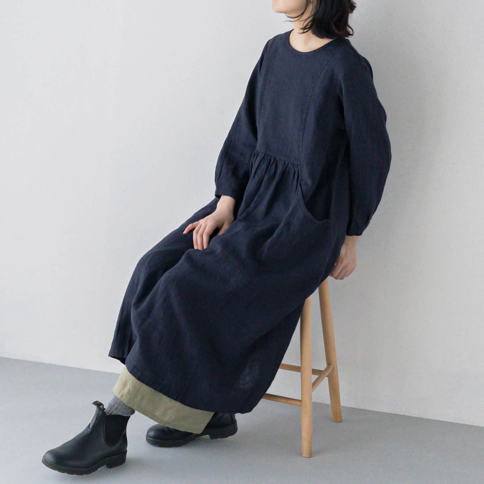 E51-4 ギャザーワンピース _ サックスブルー _ [受注生産]