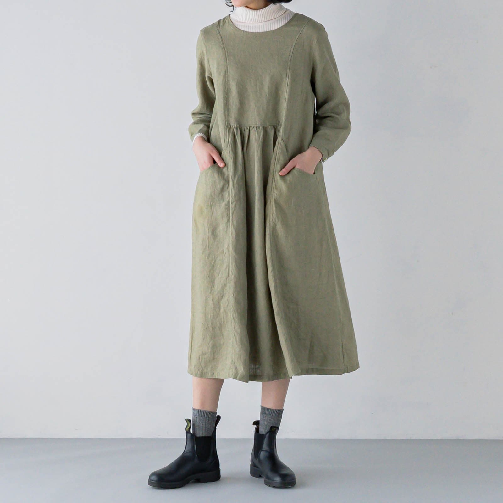 E51-4 ギャザーワンピース _ サックスブルー _ [受注生産]