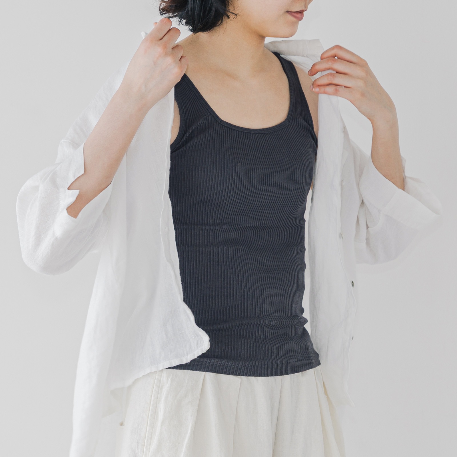 SONORO _ スーピマコットン リブタンクトップ2way _ チャコール