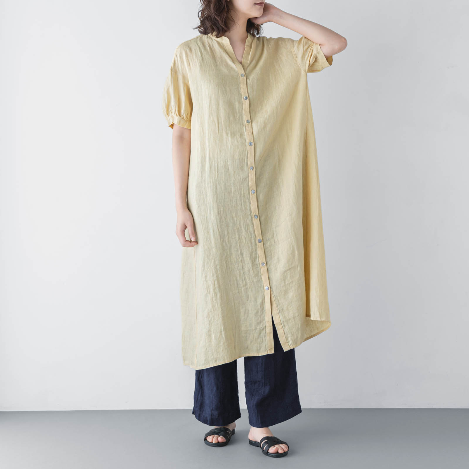 E54-19 ギャザースリーブワンピース _ ペールピンク