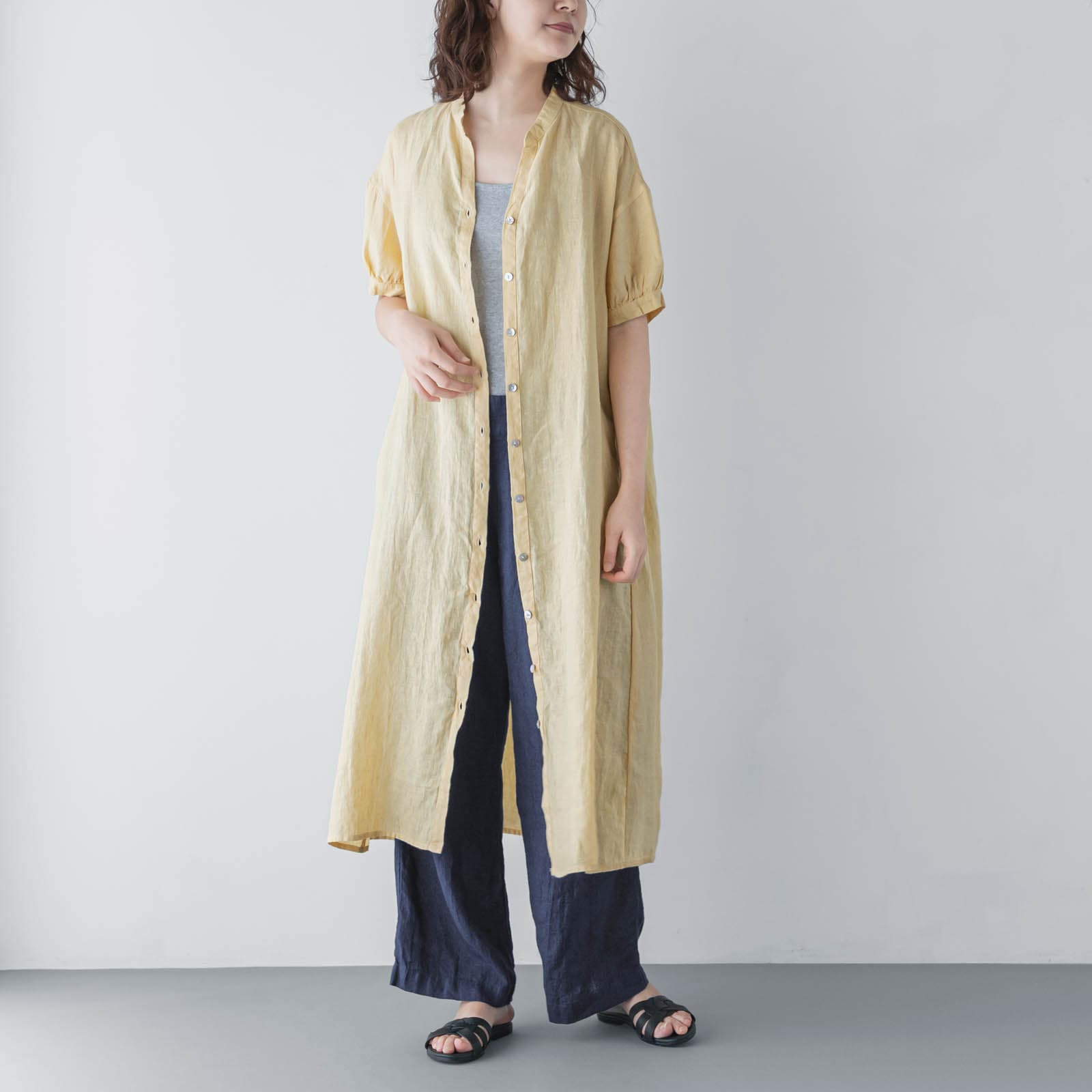 E54-19 ギャザースリーブワンピース _ ジェイドグリーン