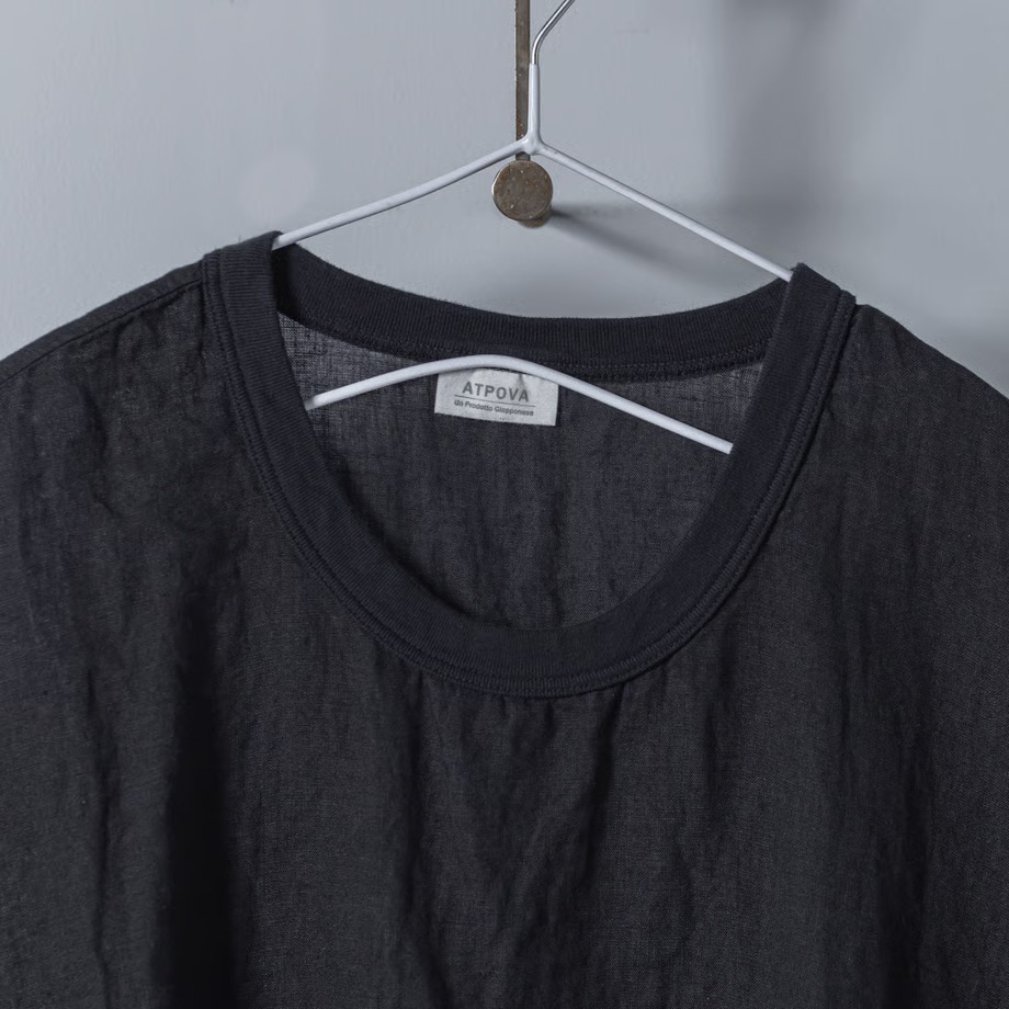 リネン クルーTシャツ _ ブラック