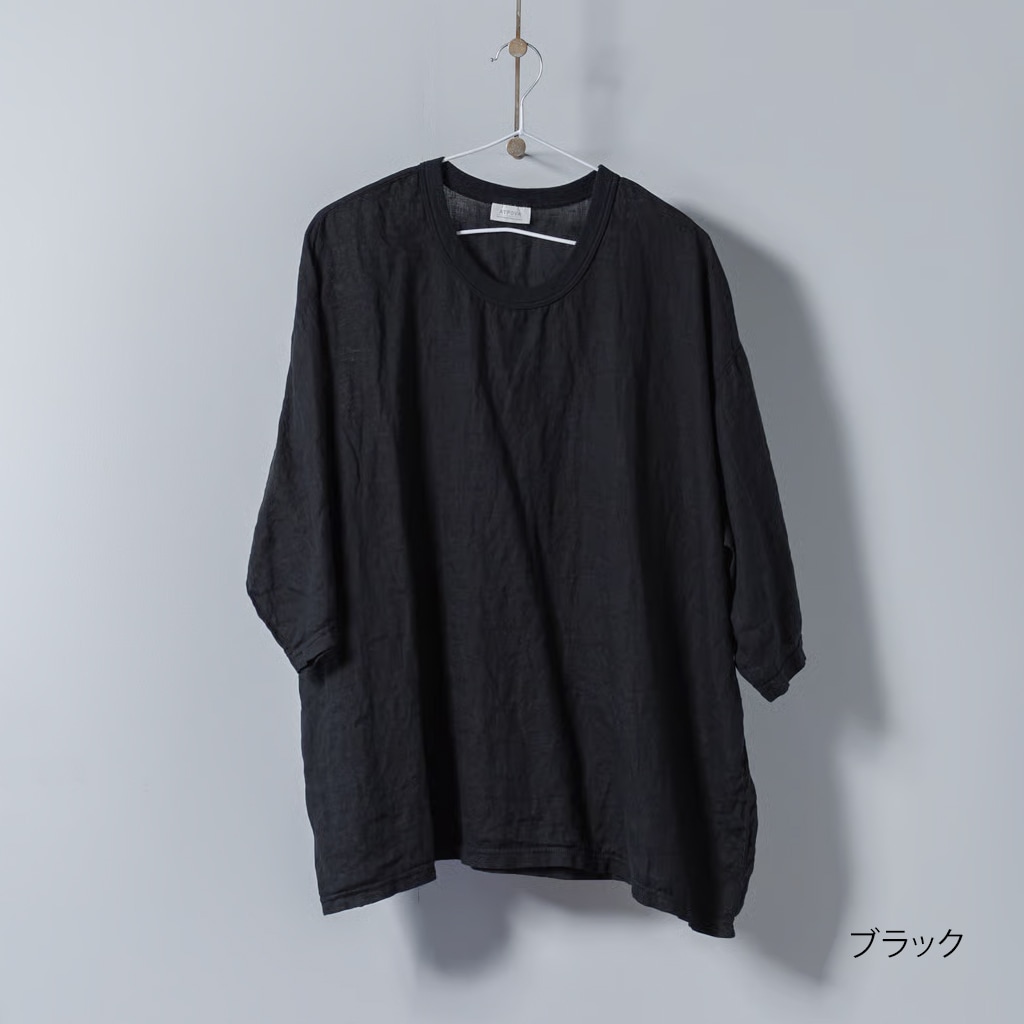 リネン クルーTシャツ _ ブラック