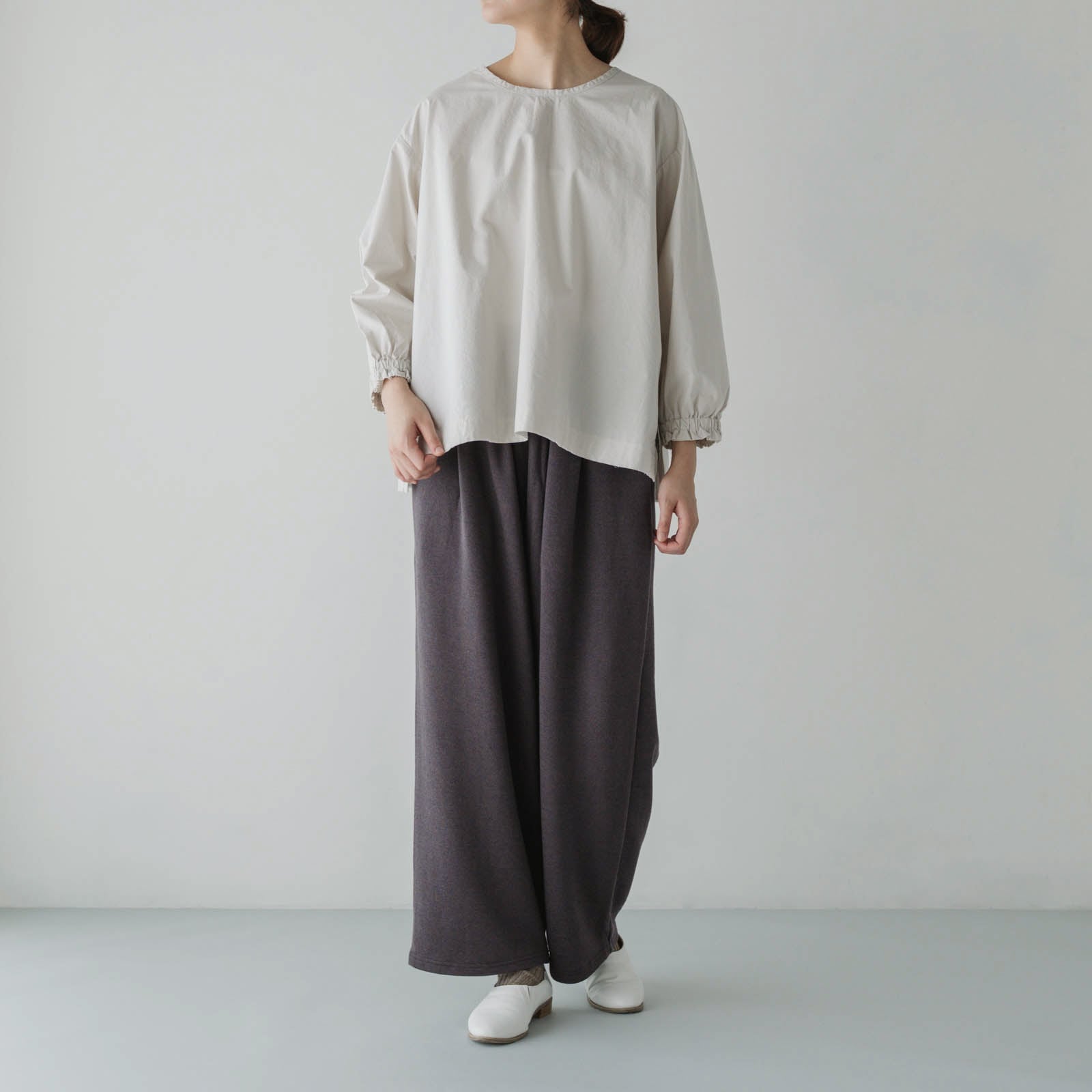 リネンコットン裏毛 _ 2タックワイドパンツ _ レンガ茶