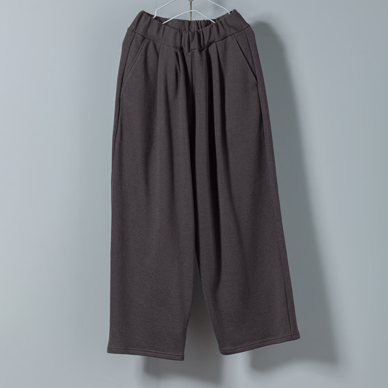 リネンコットン裏毛 _ 2タックワイドパンツ _ レンガ茶